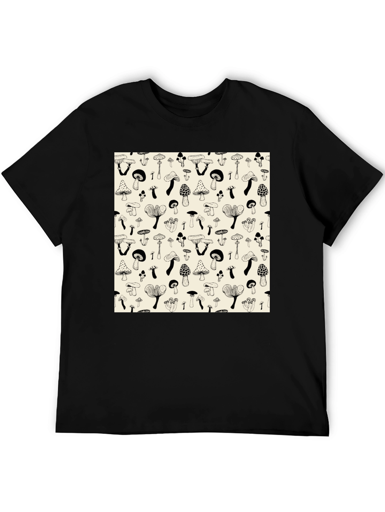 Mushroom Print Black T-Shirt - Unique Graphic Tee