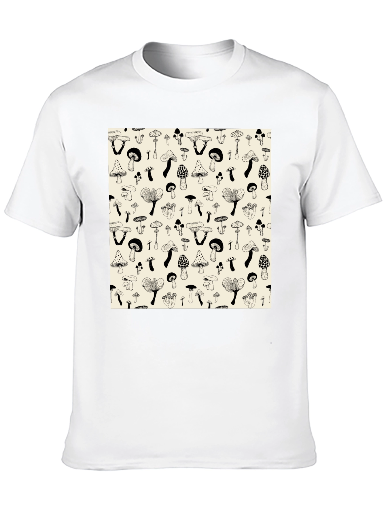 Mushroom Print Black T-Shirt - Unique Graphic Tee