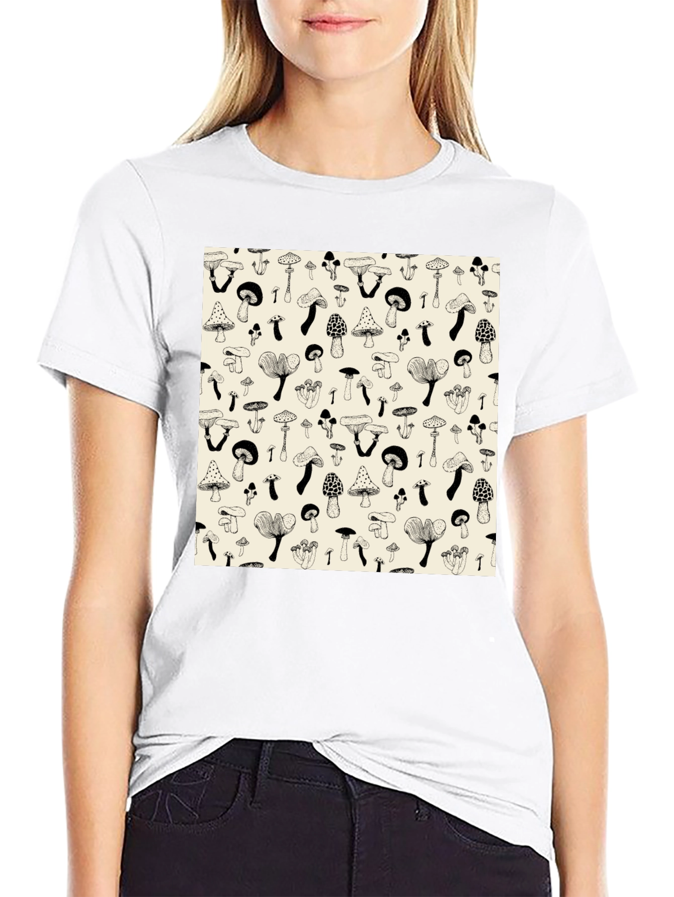 Mushroom Print Black T-Shirt - Unique Graphic Tee