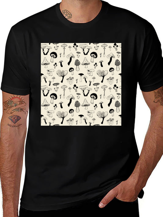 Mushroom Print Black T-Shirt - Unique Graphic Tee