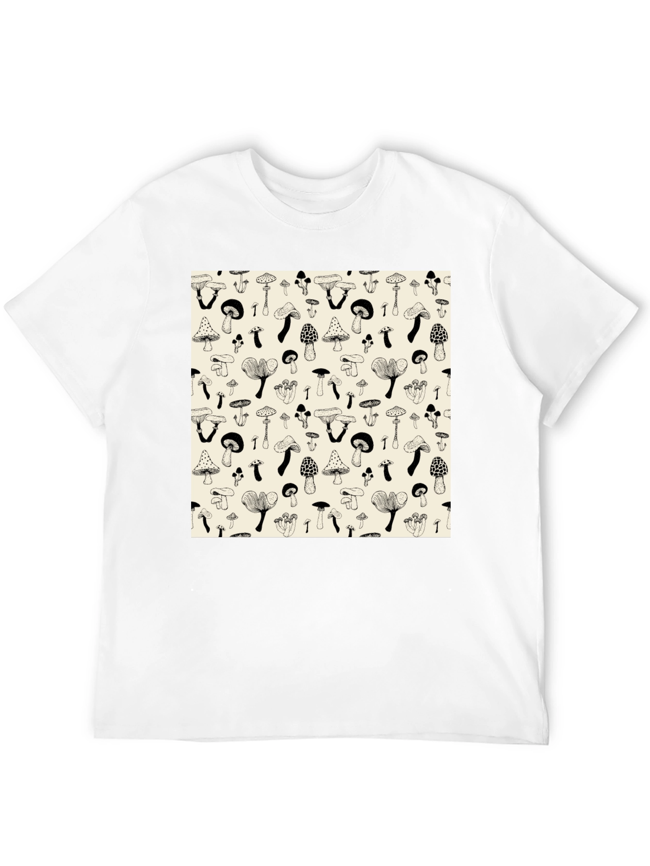 Mushroom Print Black T-Shirt - Unique Graphic Tee