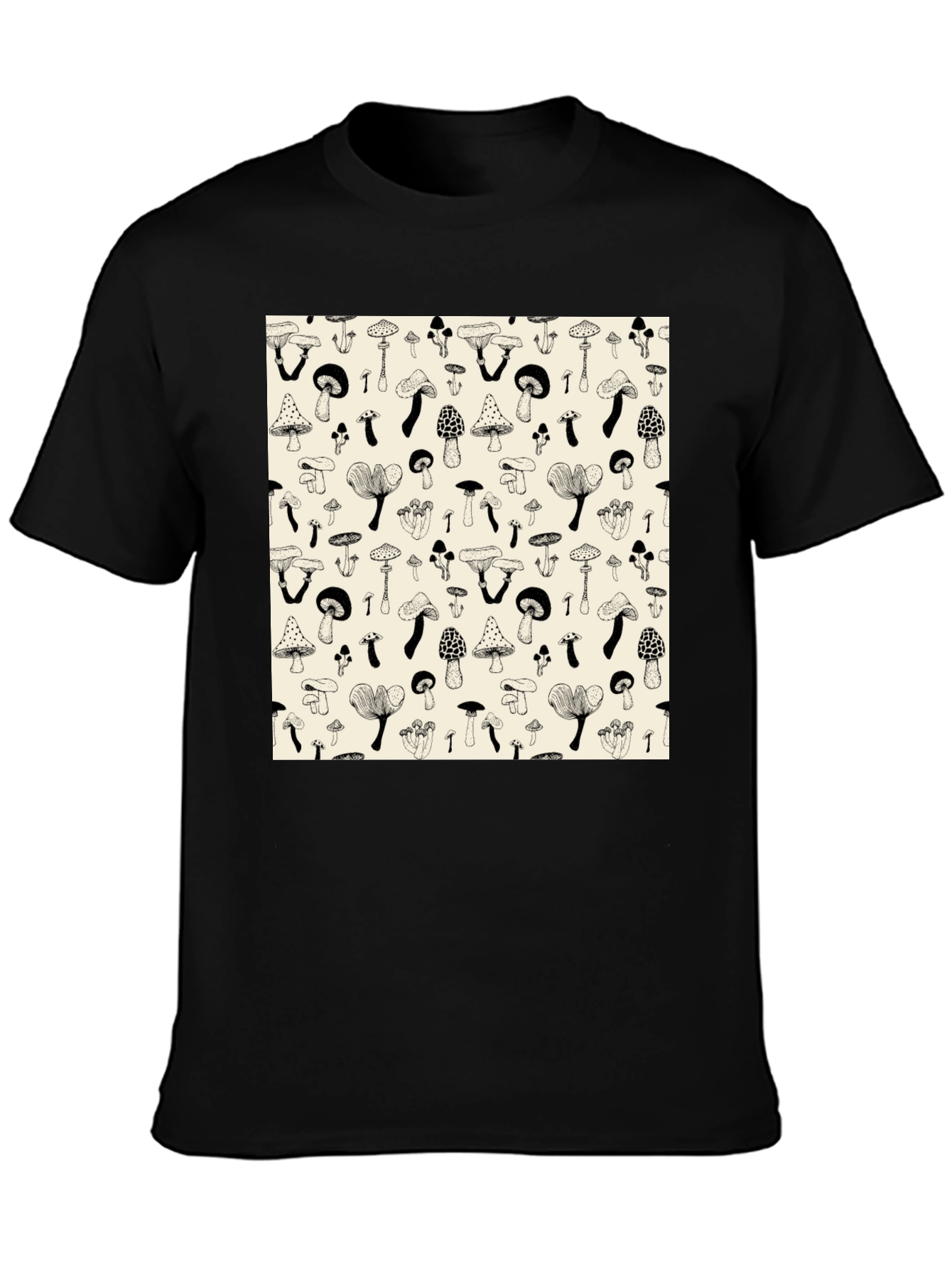 Mushroom Print Black T-Shirt - Unique Graphic Tee
