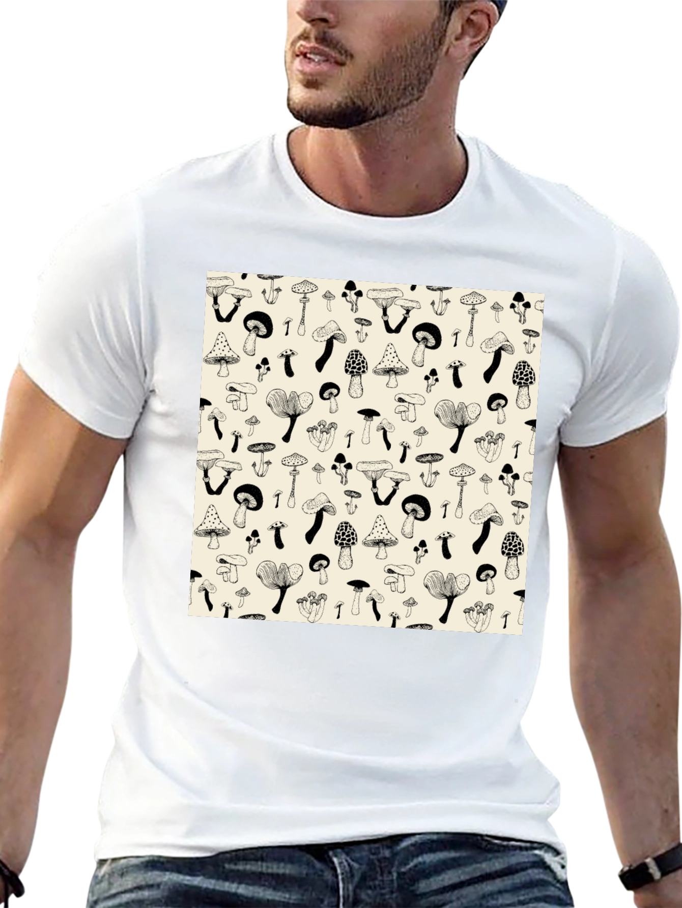 Mushroom Print Black T-Shirt - Unique Graphic Tee
