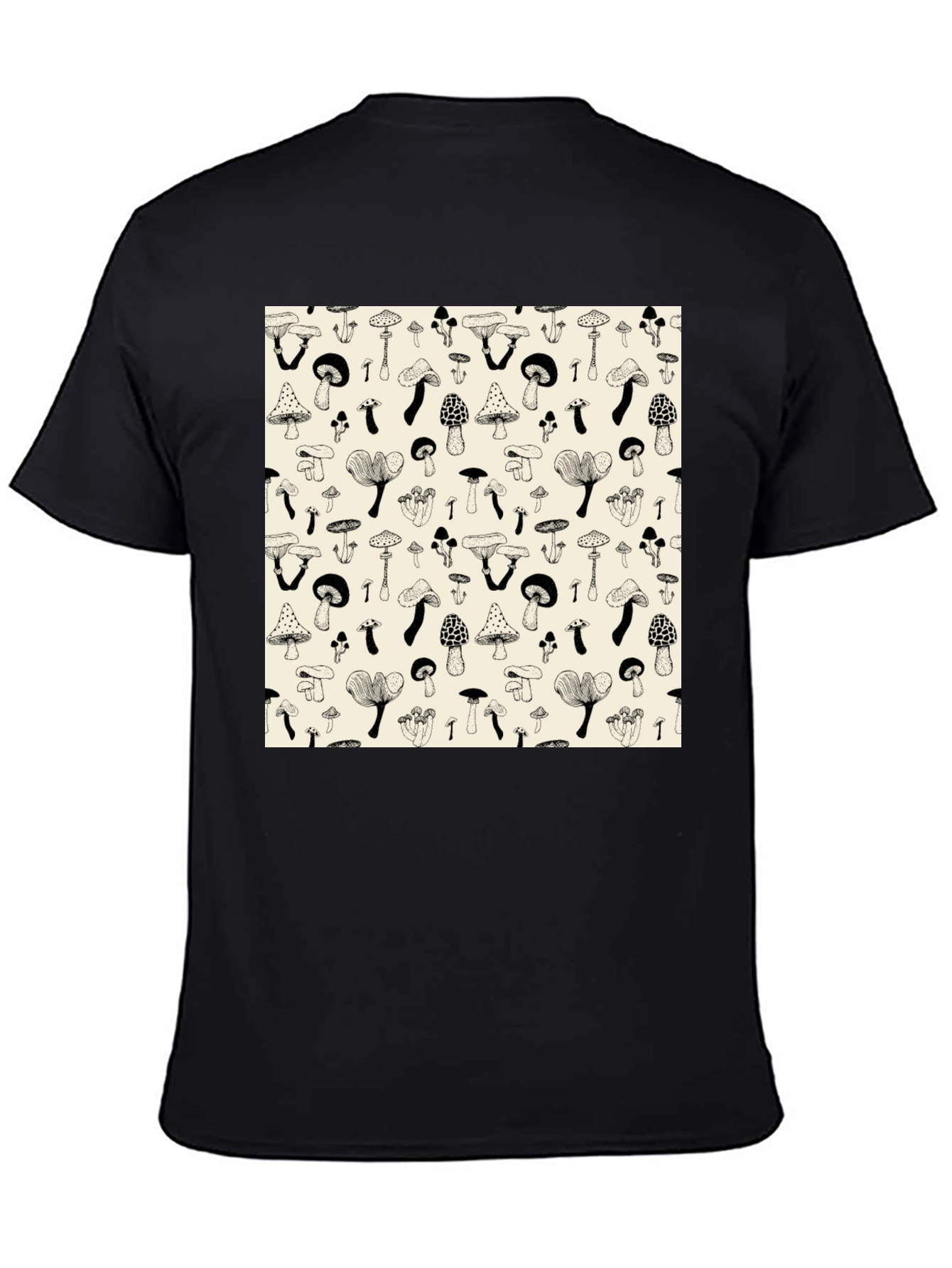 Mushroom Print Black T-Shirt - Unique Graphic Tee