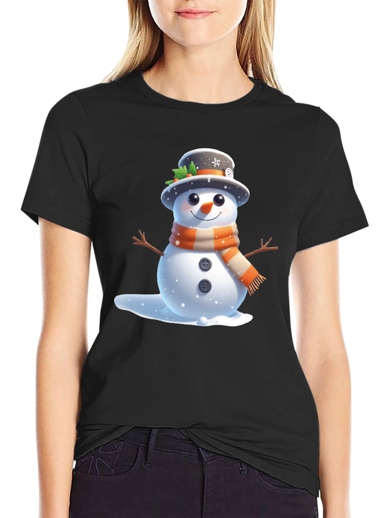Cute Snowman Graphic T-Shirt - Winter Holiday Apparel