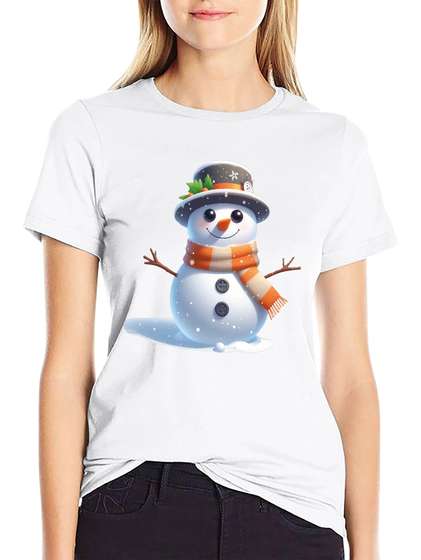 Cute Snowman Graphic T-Shirt - Winter Holiday Apparel