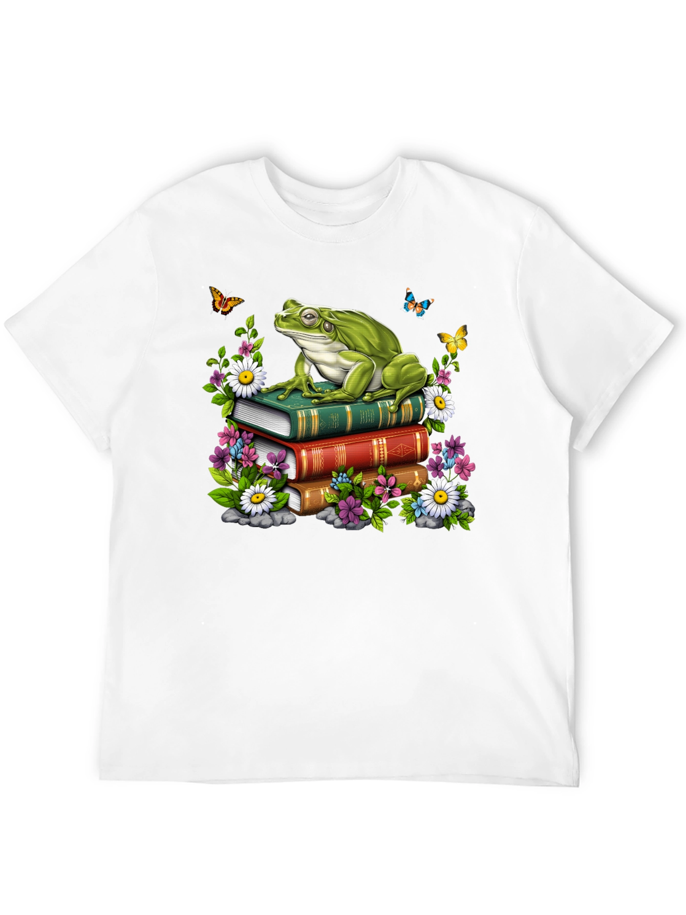 Frog on Books Graphic Tee - Nature Lover Shirt