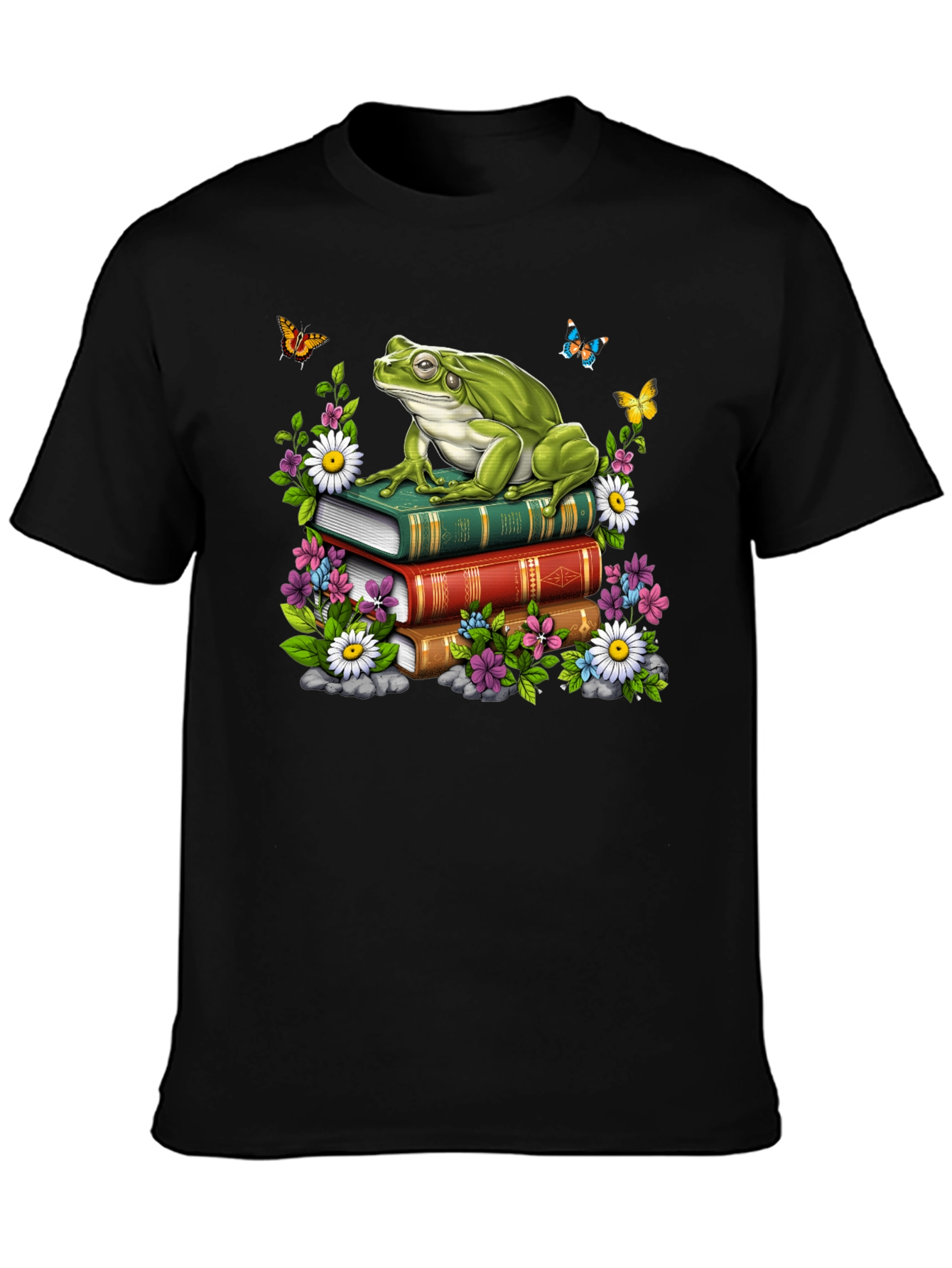 Frog on Books Graphic Tee - Nature Lover Shirt
