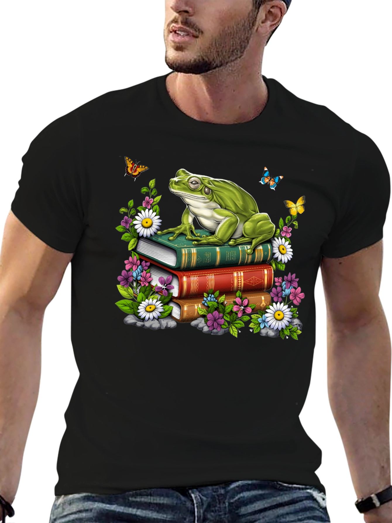 Frog on Books Graphic Tee - Nature Lover Shirt