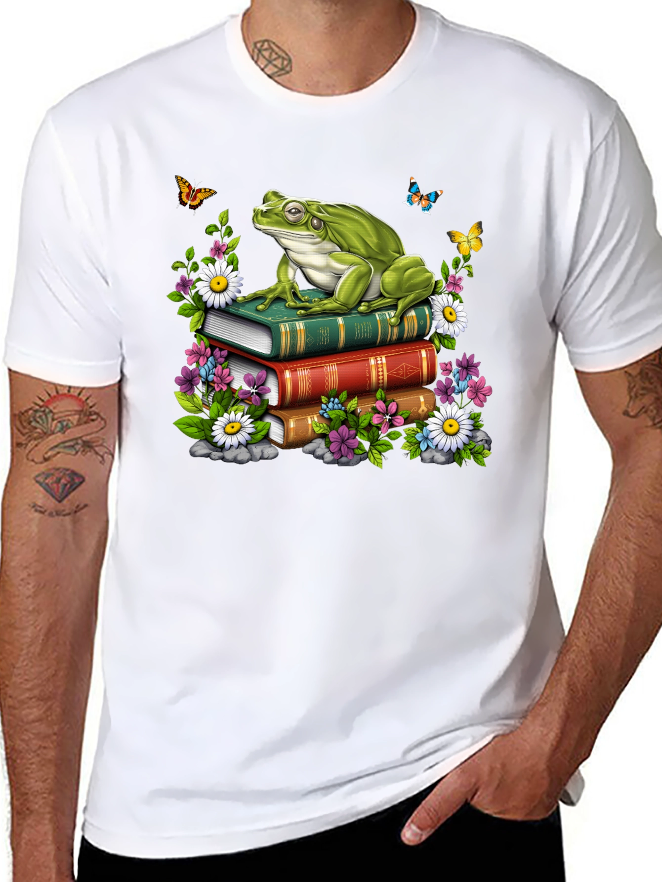 Frog on Books Graphic Tee - Nature Lover Shirt