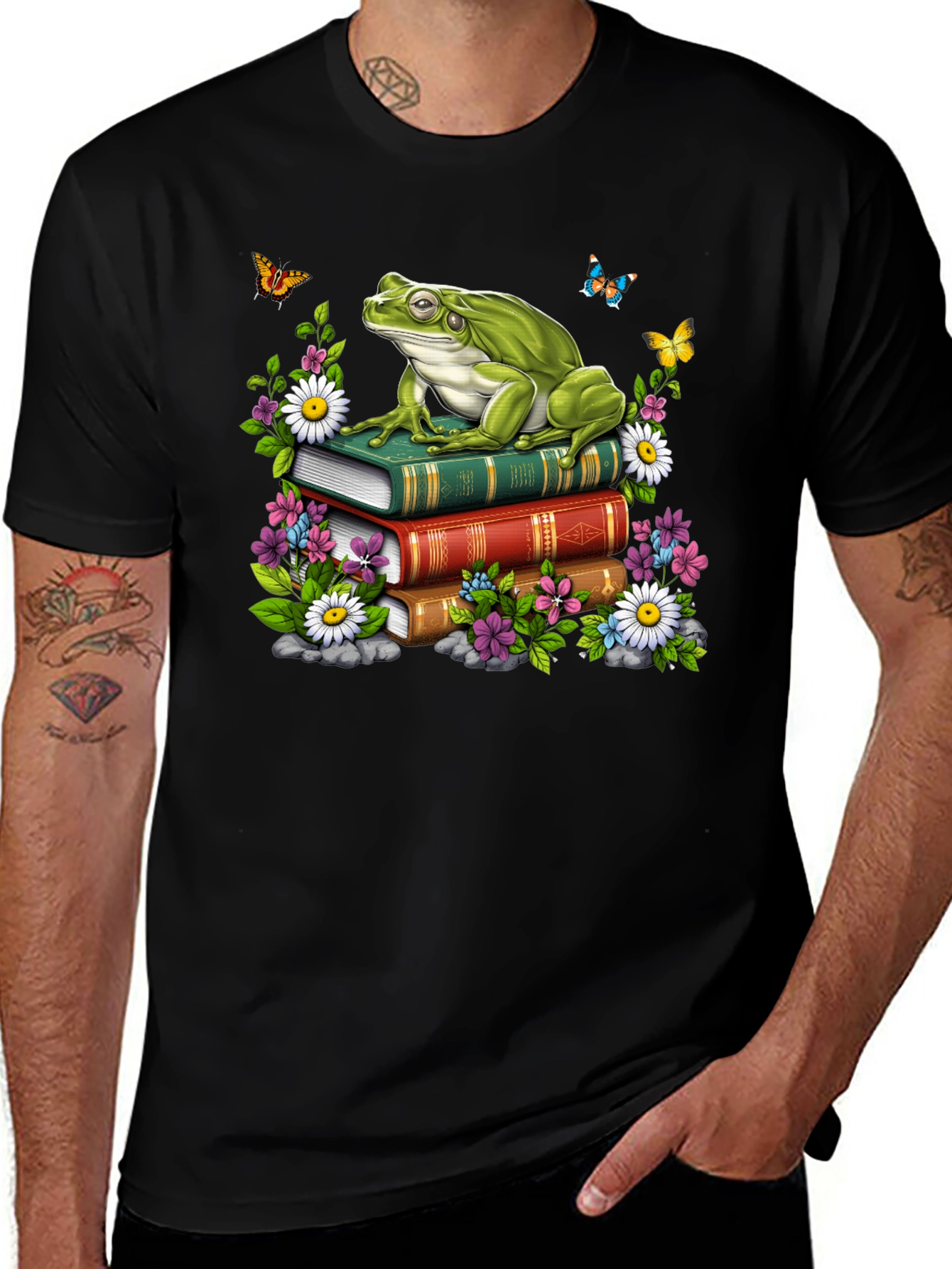 Frog on Books Graphic Tee - Nature Lover Shirt