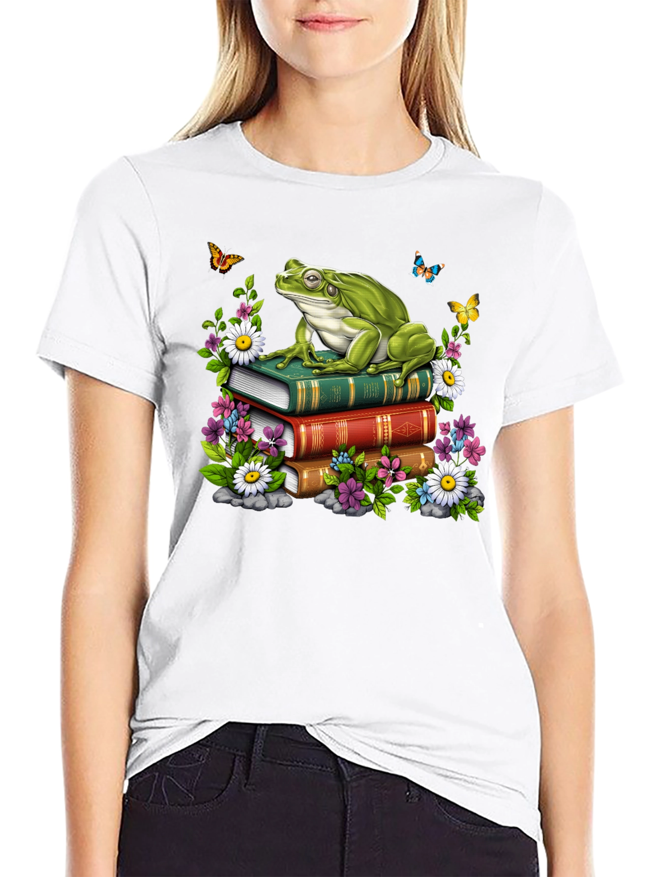 Frog on Books Graphic Tee - Nature Lover Shirt