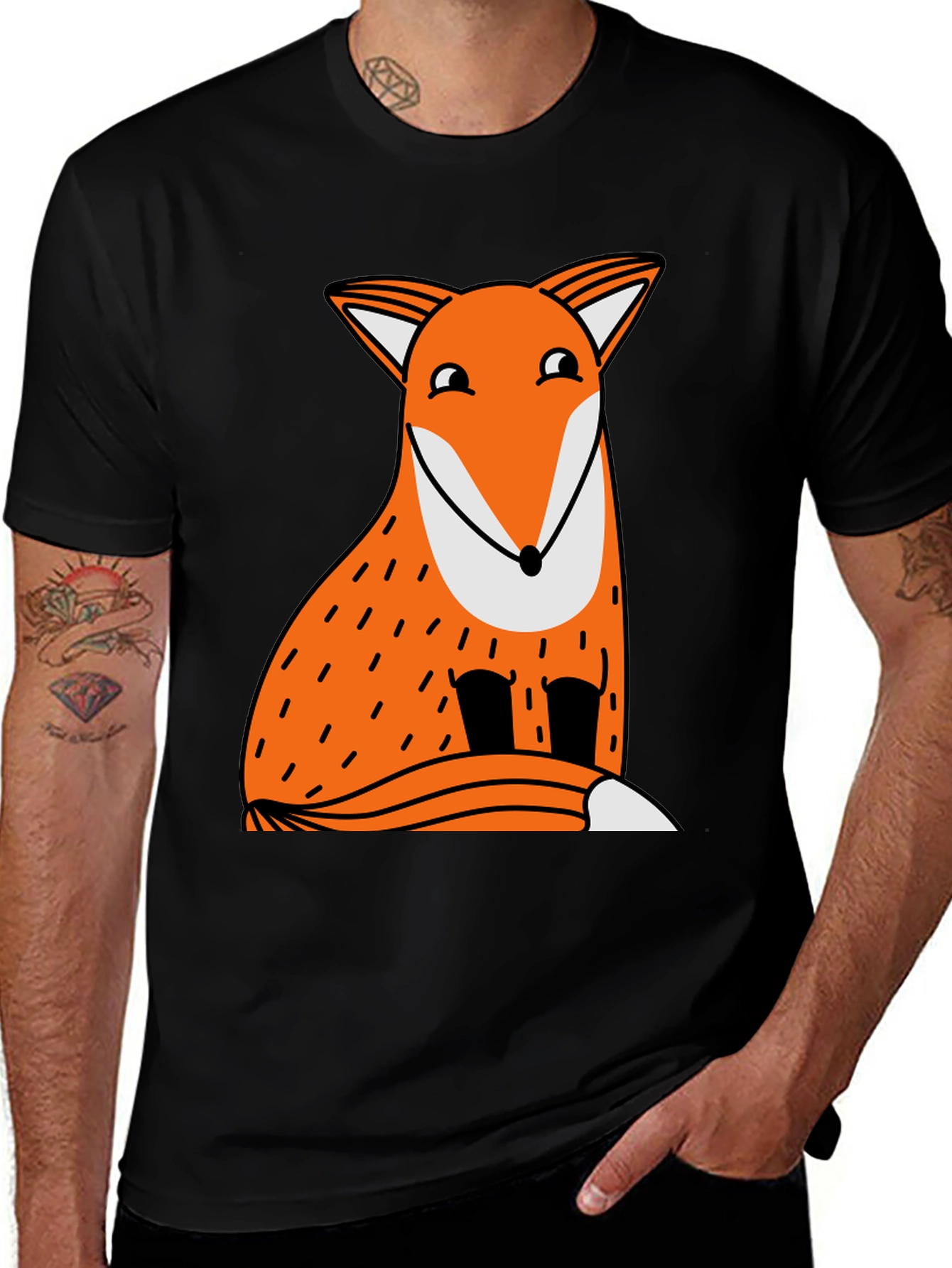 Funny Fox Graphic Tee - Black Cotton T-Shirt