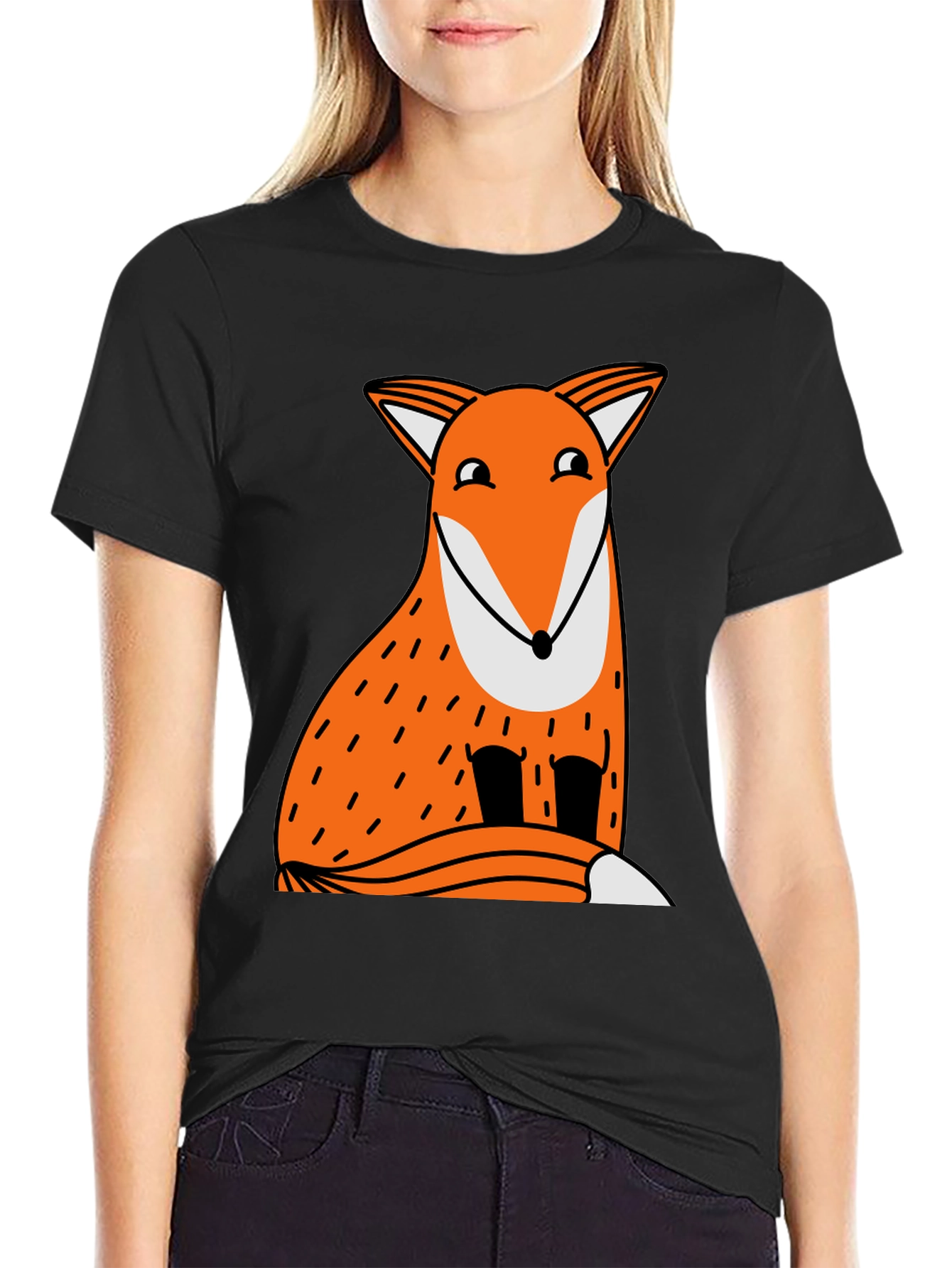 Funny Fox Graphic Tee - Black Cotton T-Shirt
