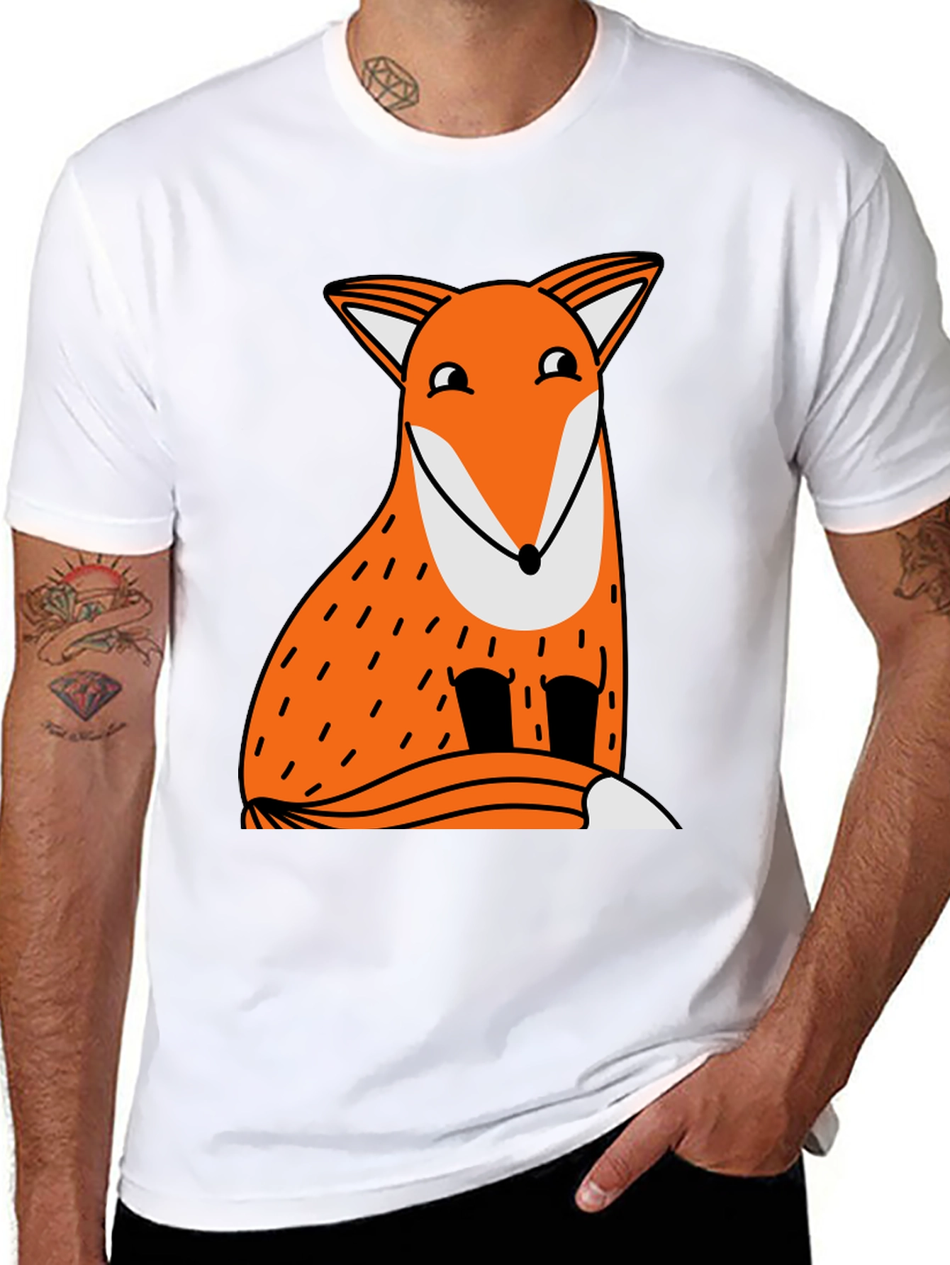 Funny Fox Graphic Tee - Black Cotton T-Shirt