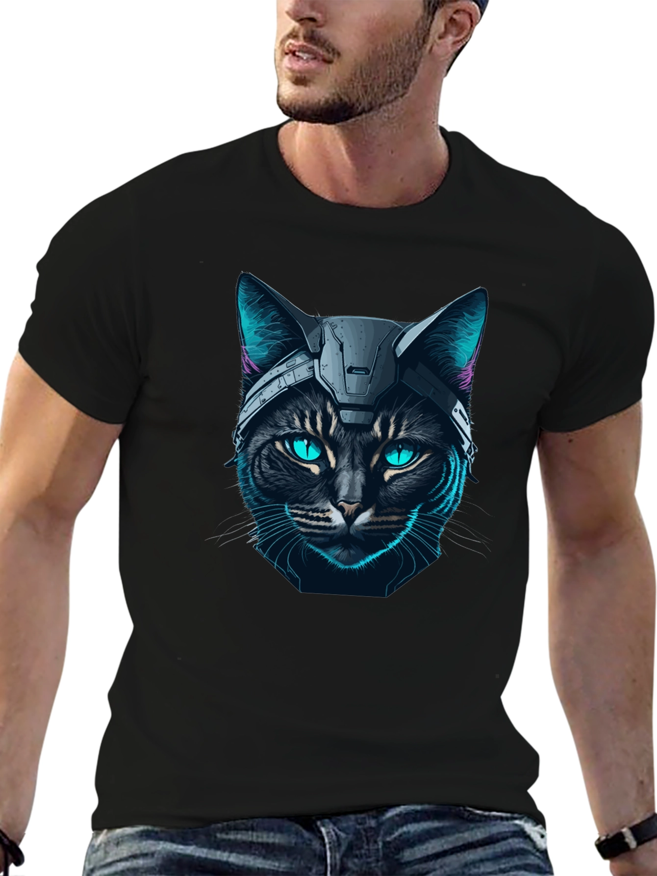 Cyber Cat T-Shirt - Futuristic Feline Design