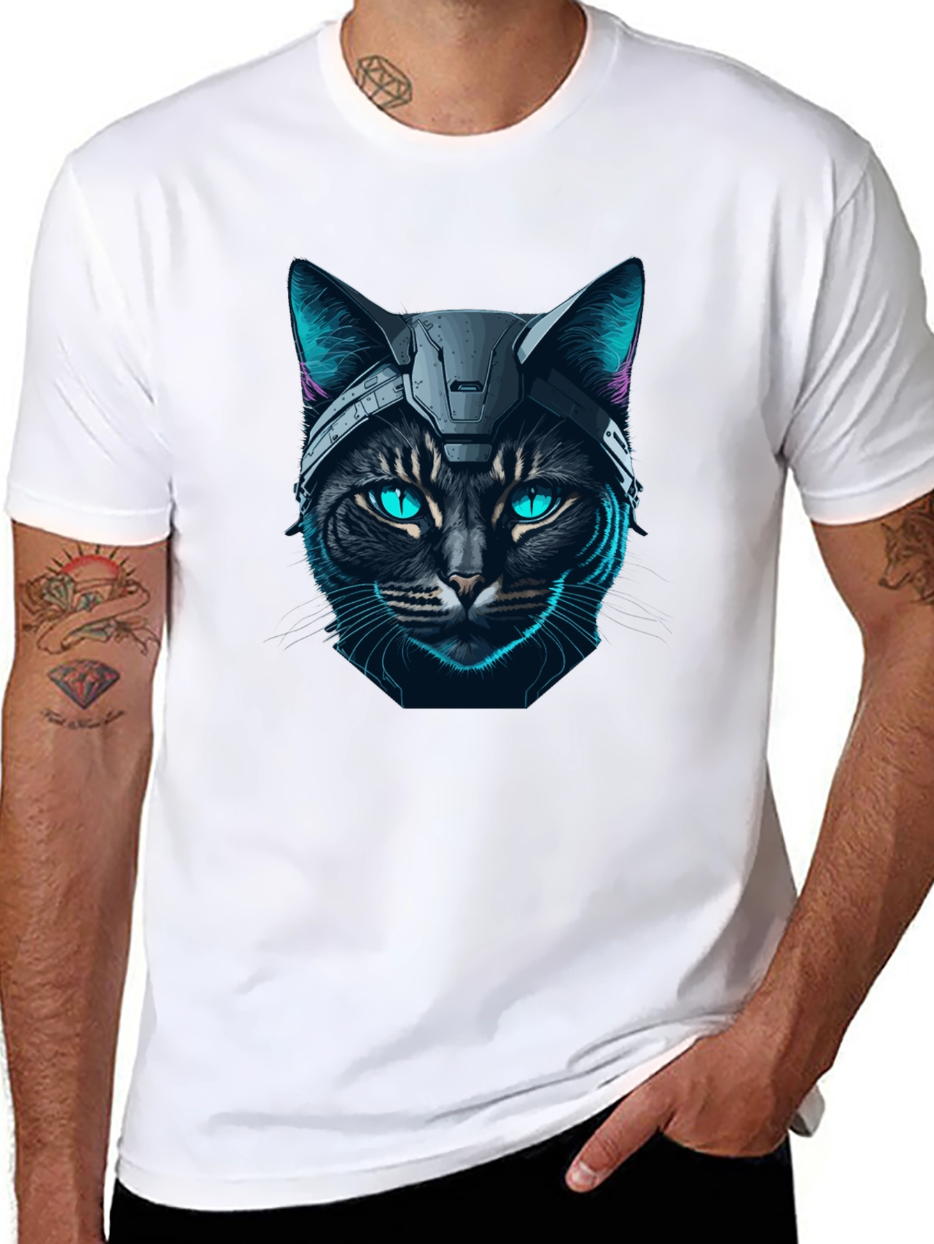 Cyber Cat T-Shirt - Futuristic Feline Design