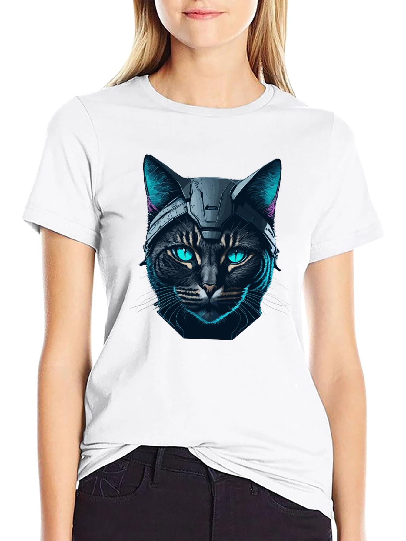 Cyber Cat T-Shirt - Futuristic Feline Design