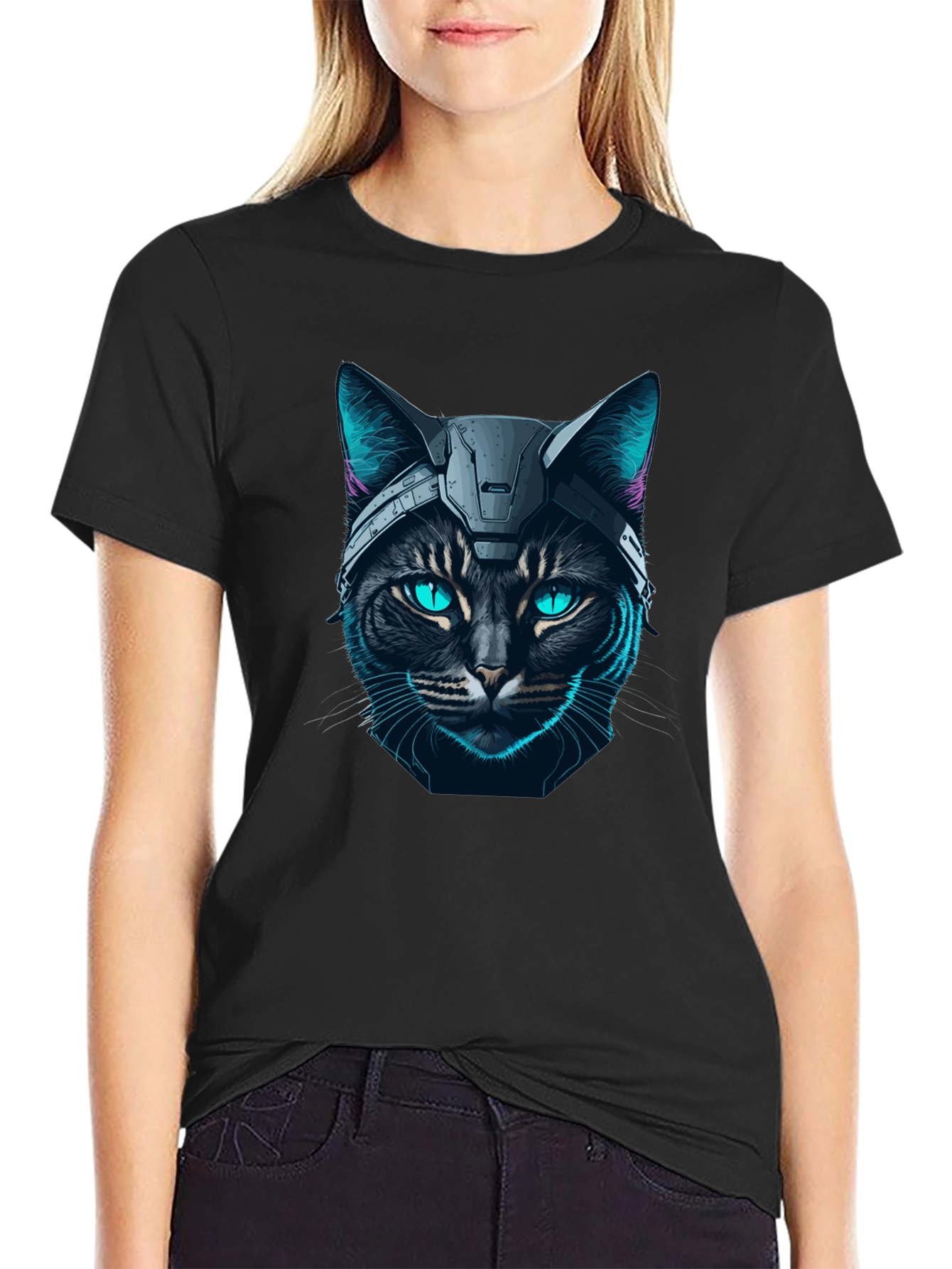 Cyber Cat T-Shirt - Futuristic Feline Design