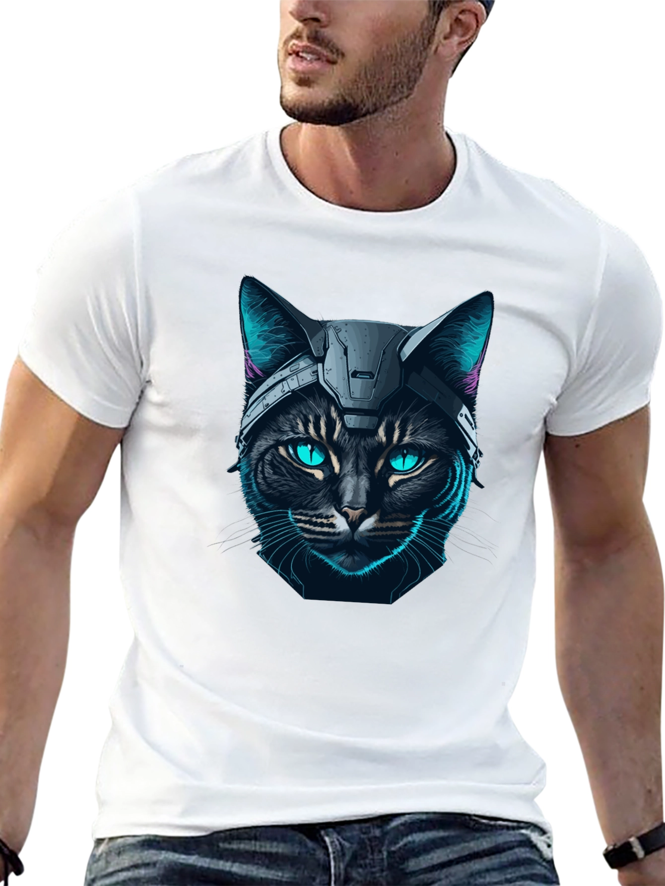 Cyber Cat T-Shirt - Futuristic Feline Design