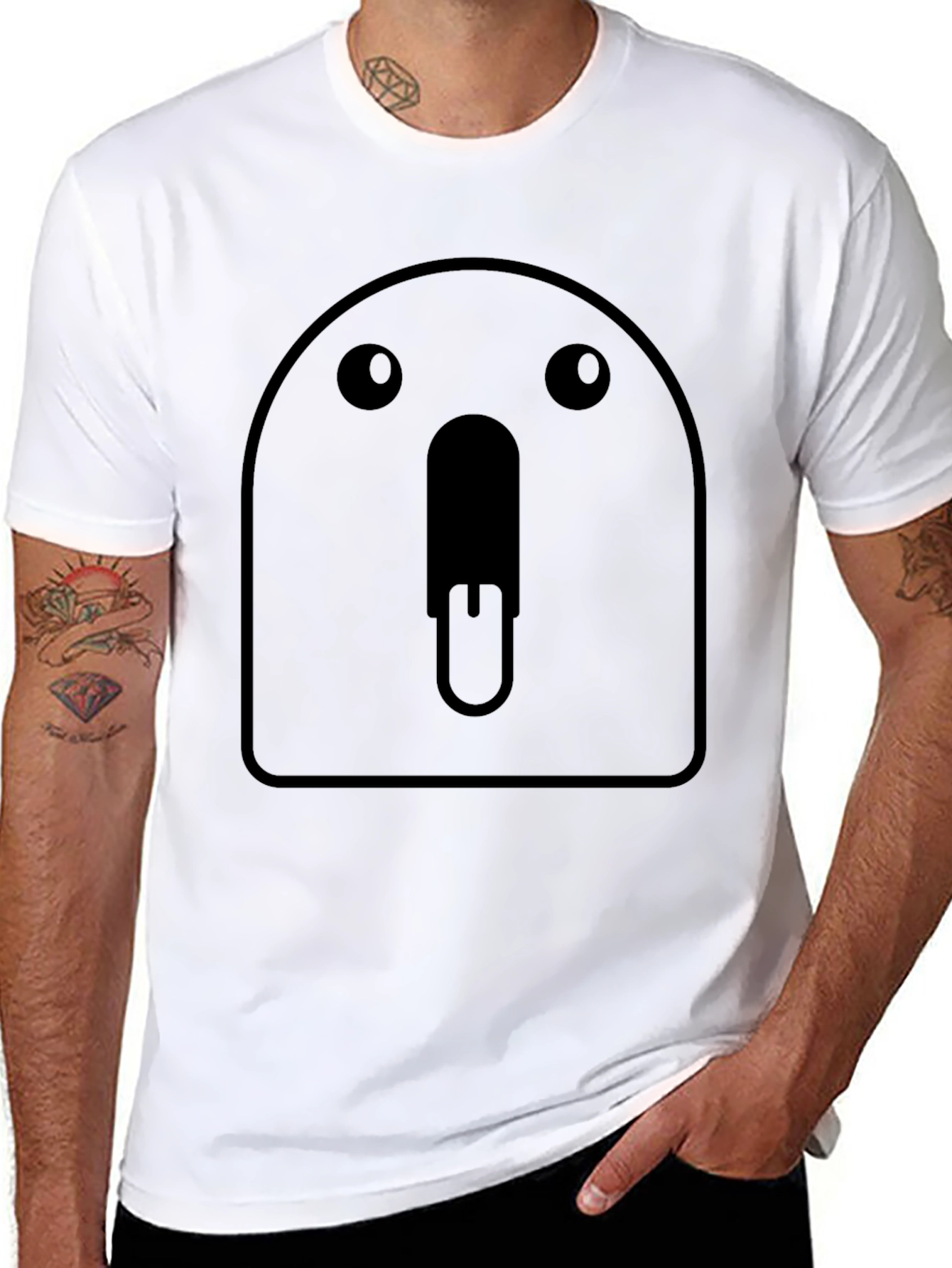 Funny Black T-Shirt with Cartoon Face Graphic