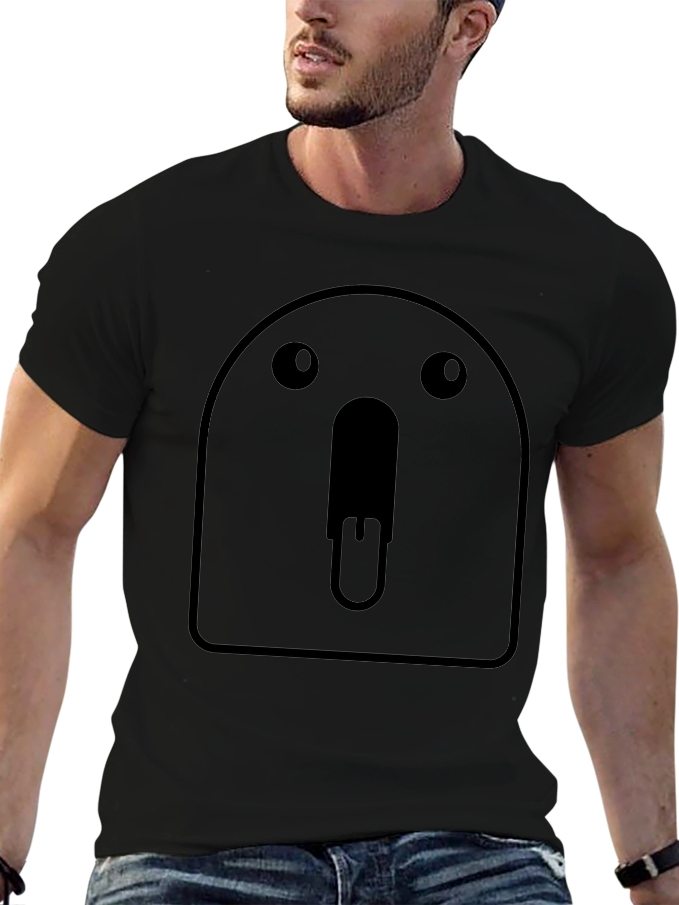 Funny Black T-Shirt with Cartoon Face Graphic
