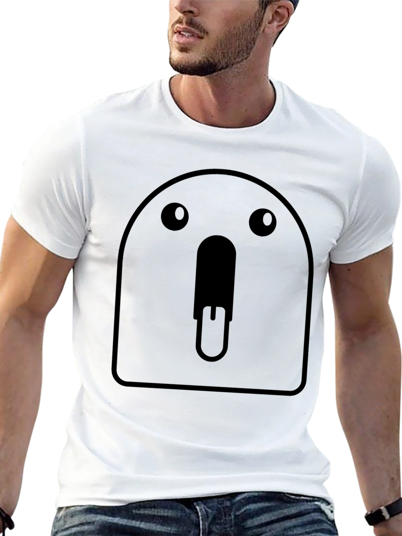 Funny Black T-Shirt with Cartoon Face Graphic