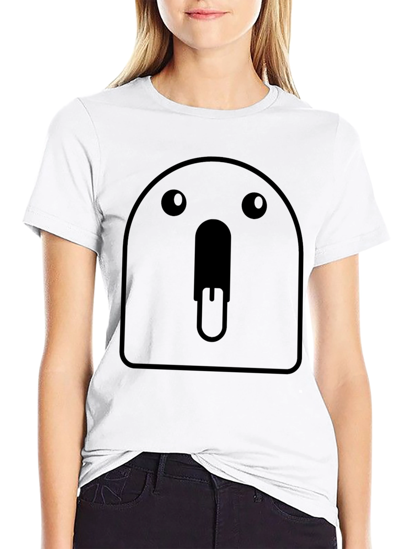 Funny Black T-Shirt with Cartoon Face Graphic