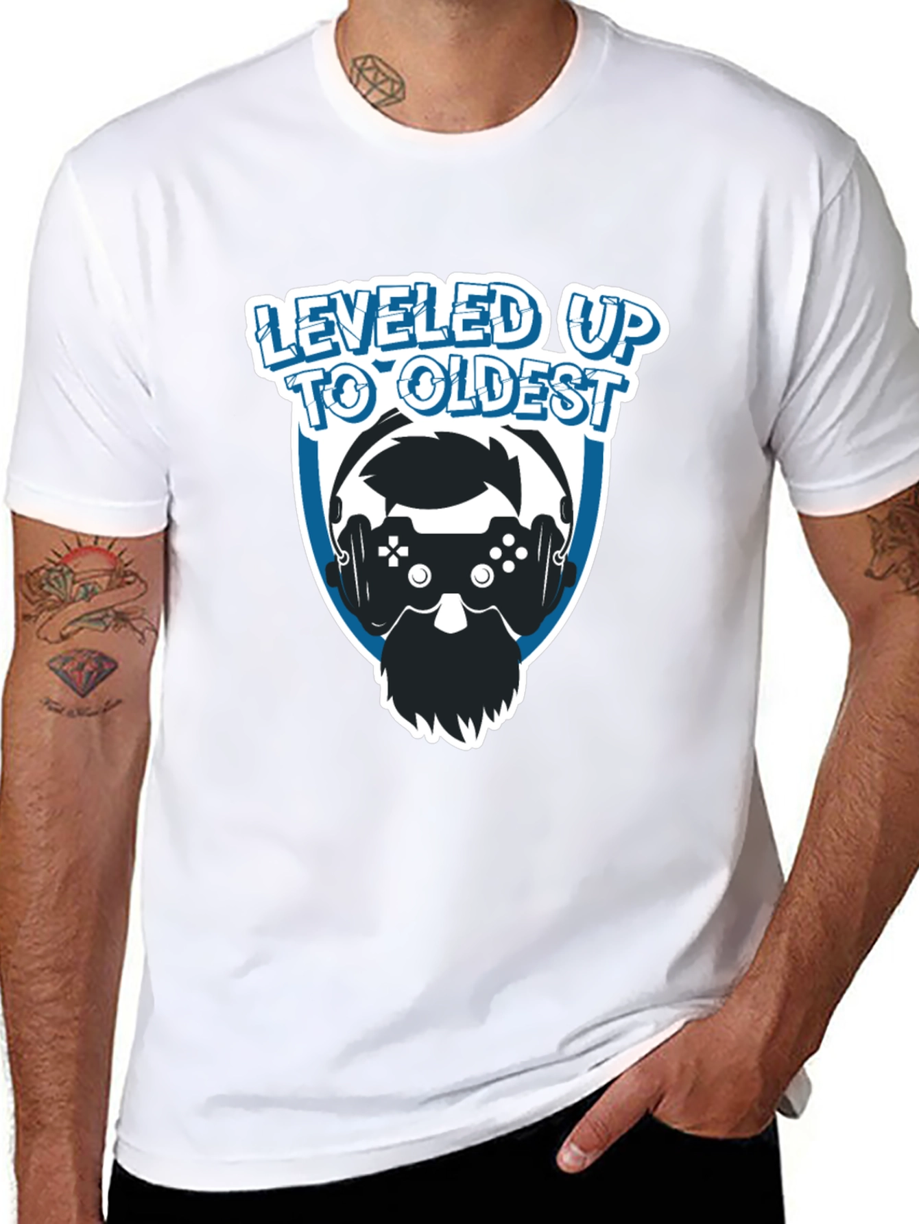 Leveled Up to Oldest Gamer T-Shirt - Black