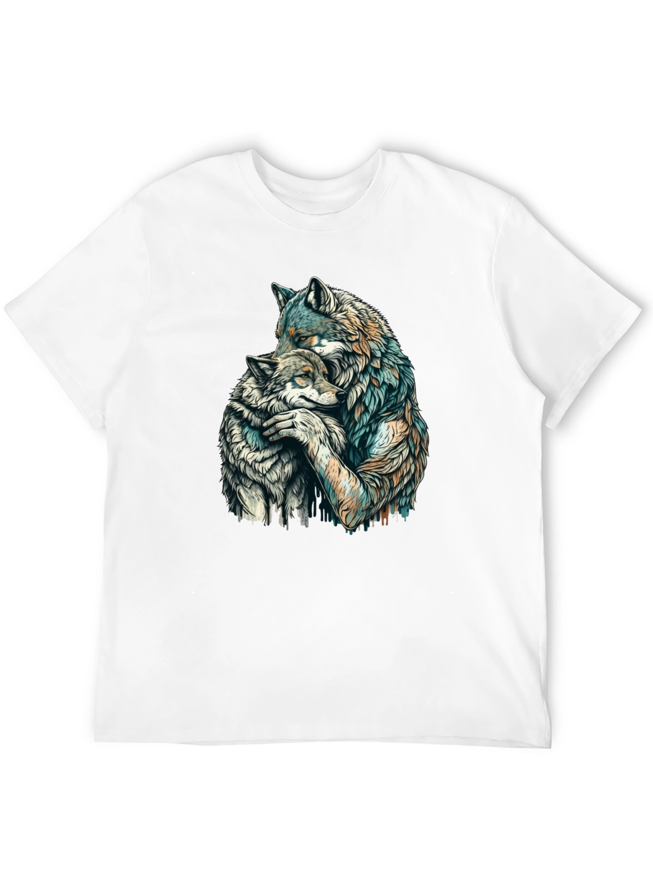 Wolf Hug Graphic Tee - Black Cotton Blend