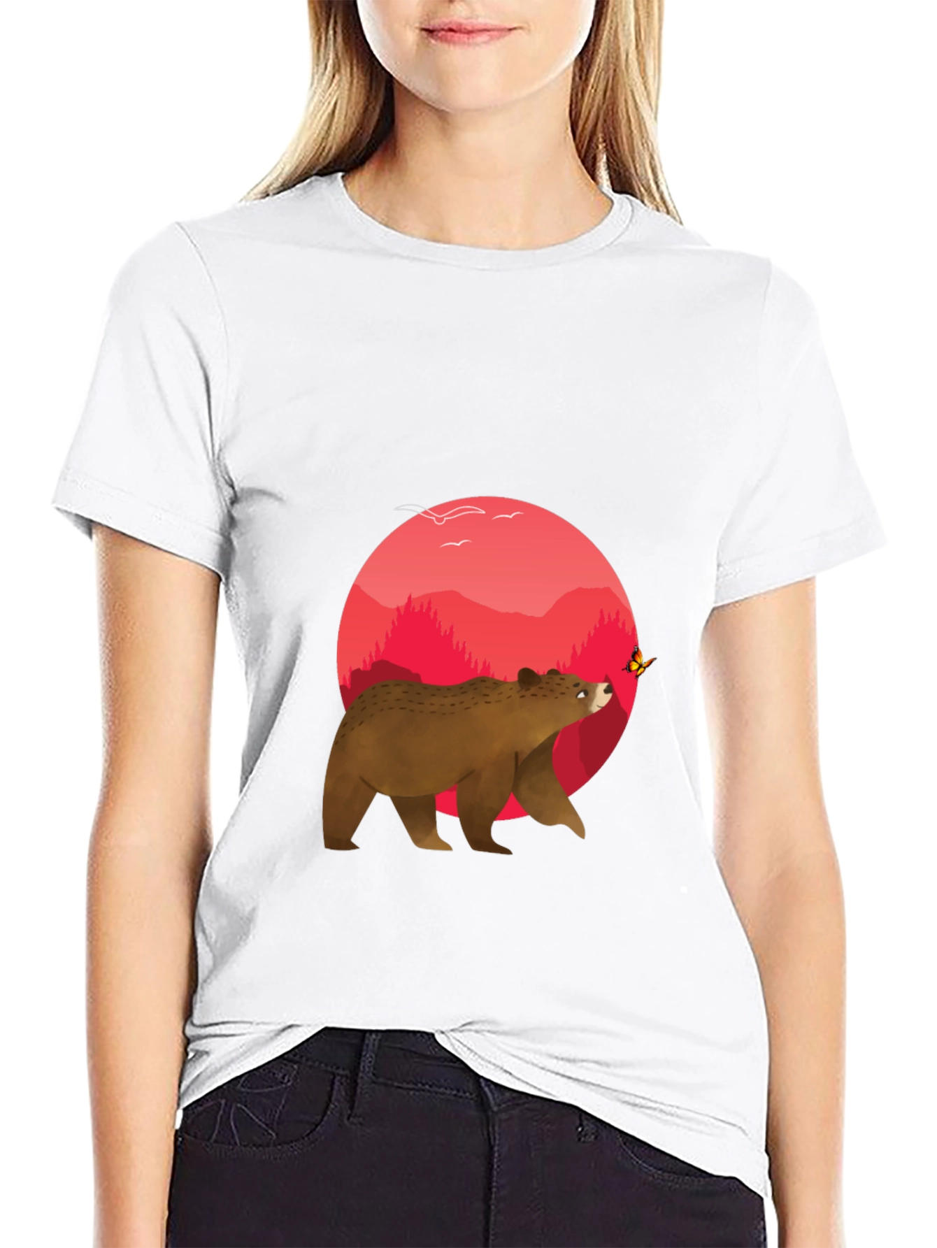 Bear & Butterfly Graphic Tee - Black T-Shirt