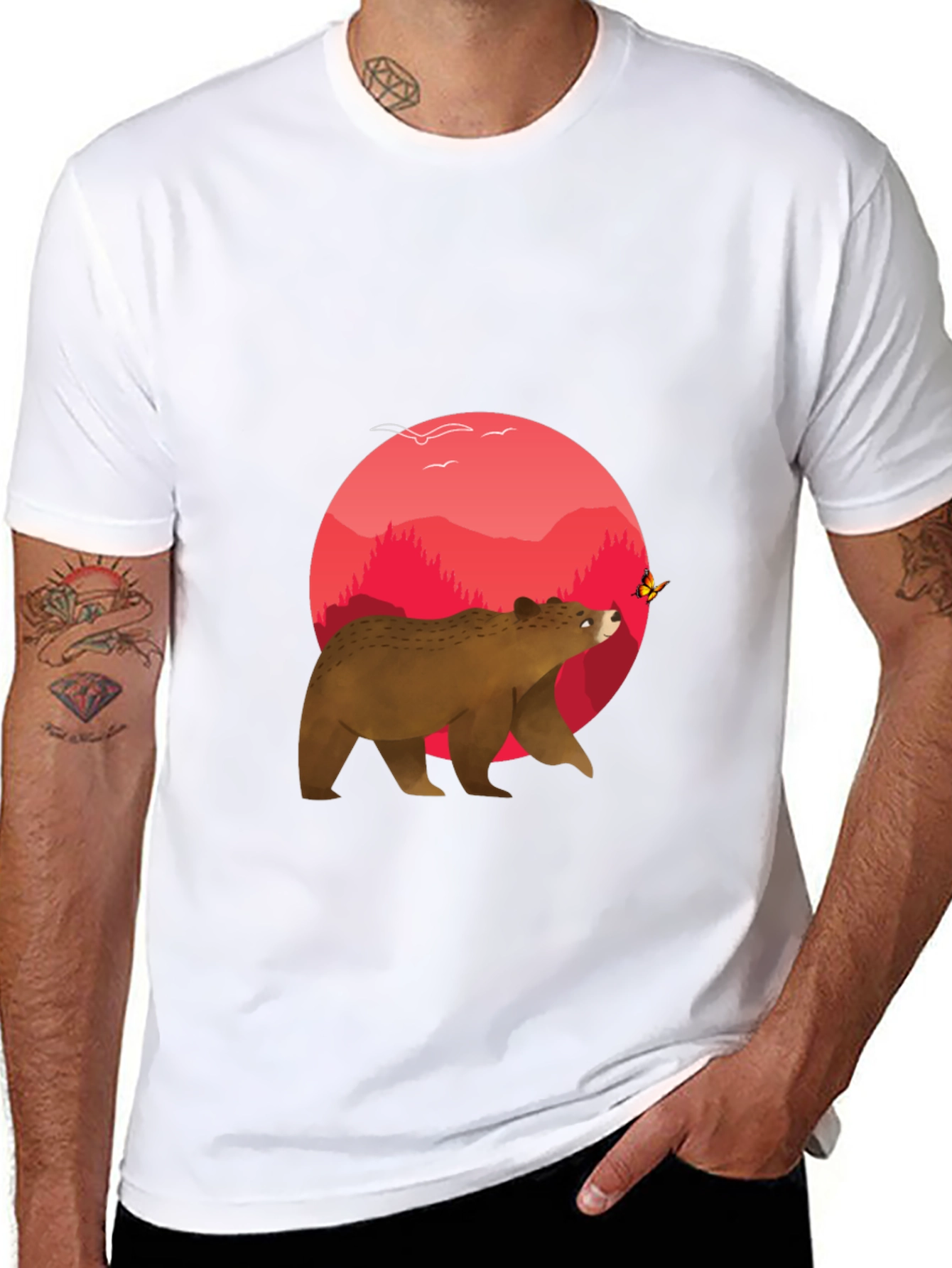 Bear & Butterfly Graphic Tee - Black T-Shirt