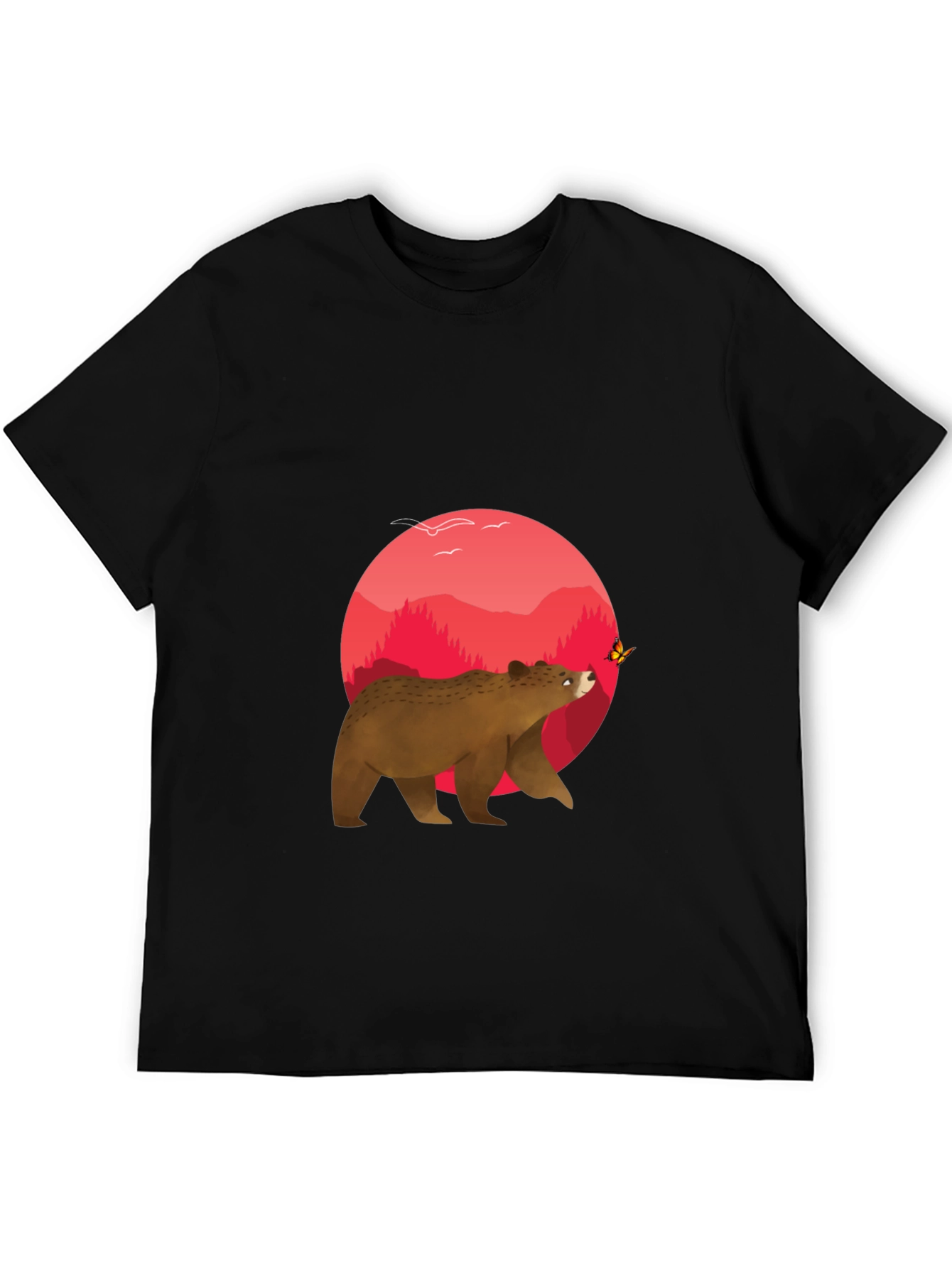 Bear & Butterfly Graphic Tee - Black T-Shirt
