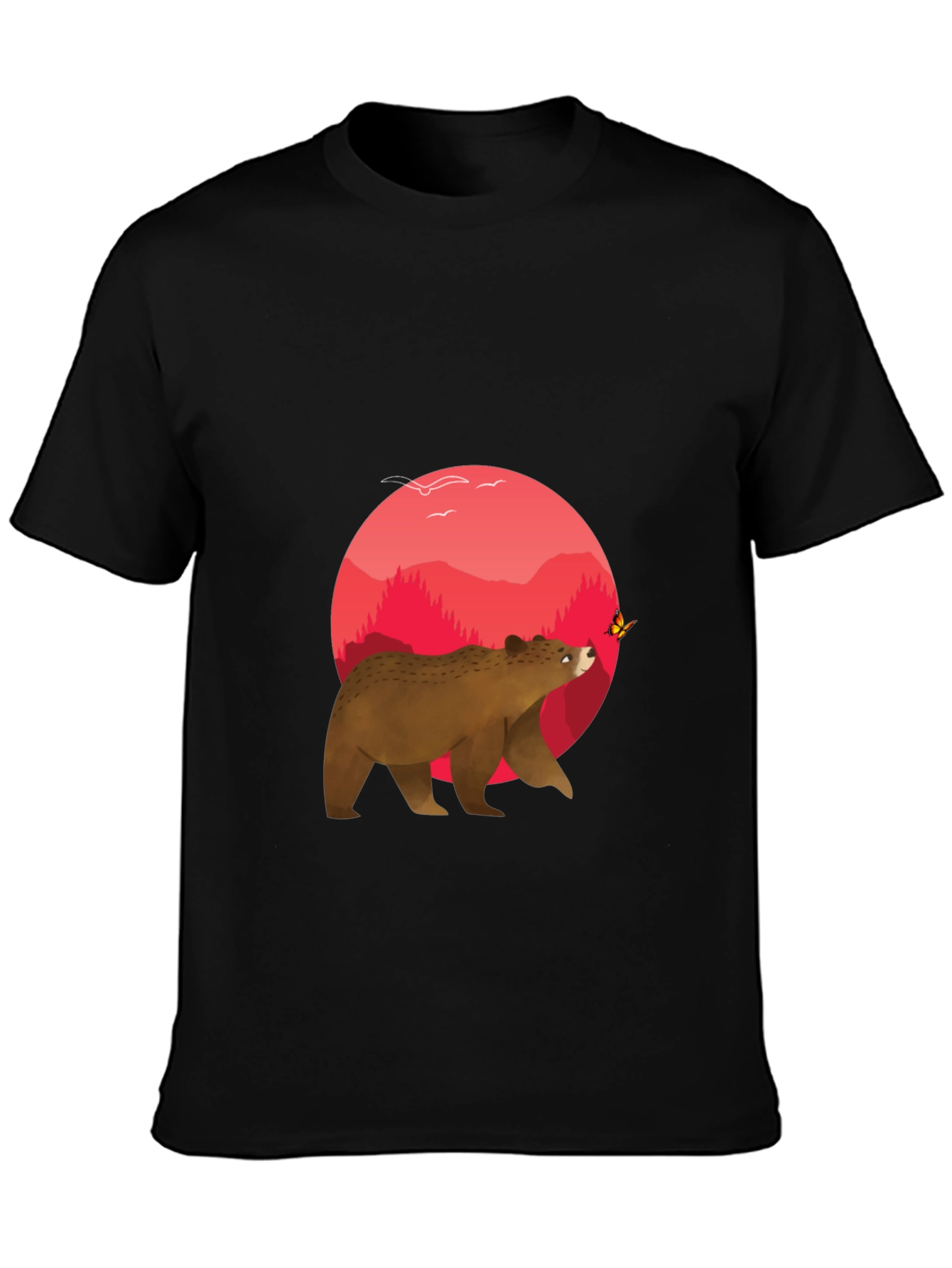 Bear & Butterfly Graphic Tee - Black T-Shirt