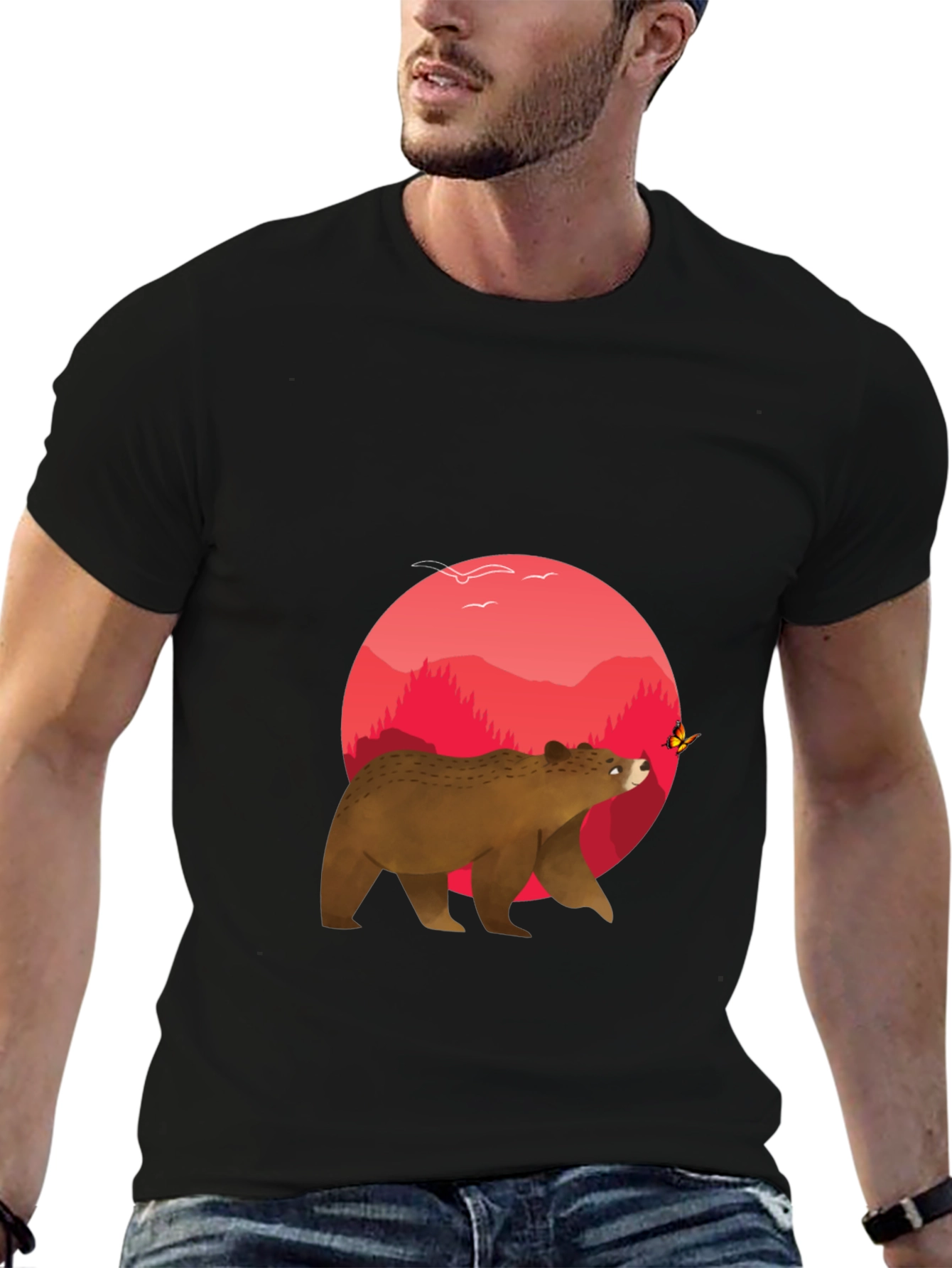 Bear & Butterfly Graphic Tee - Black T-Shirt
