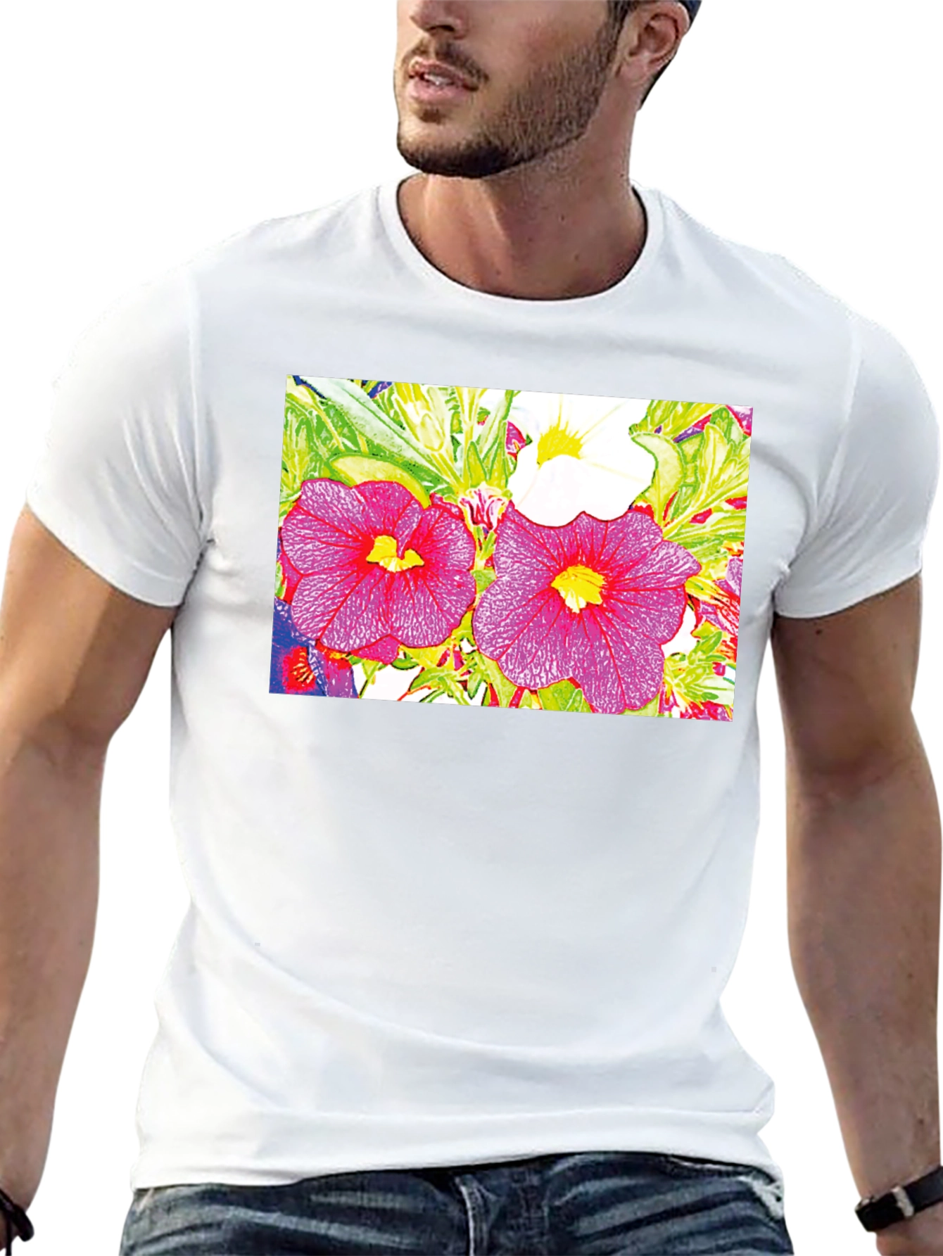 Floral Print Black Tee