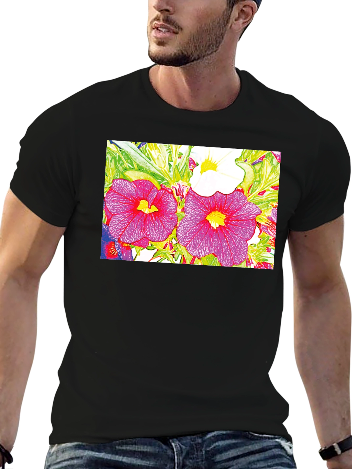 Floral Print Black Tee