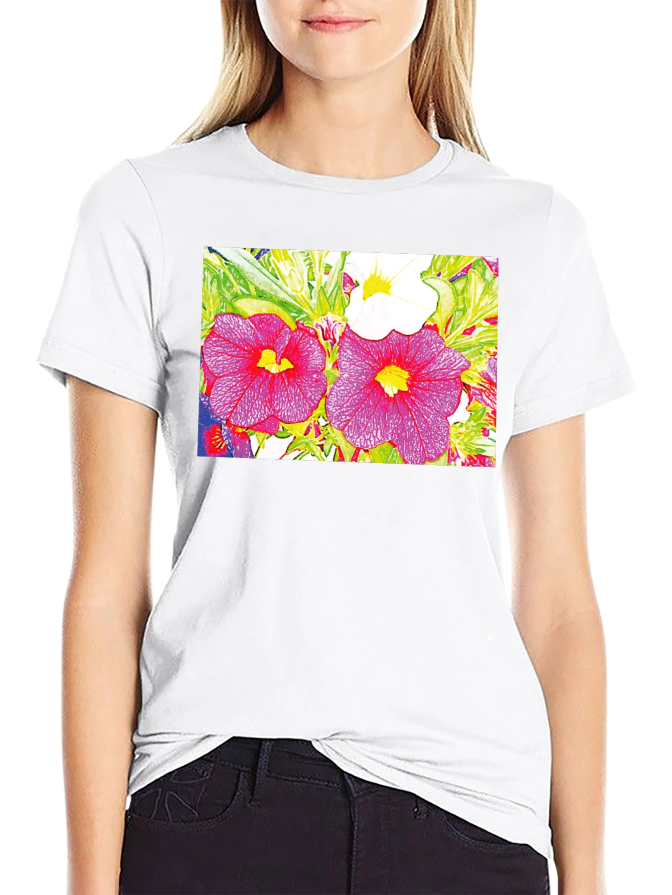 Floral Print Black Tee