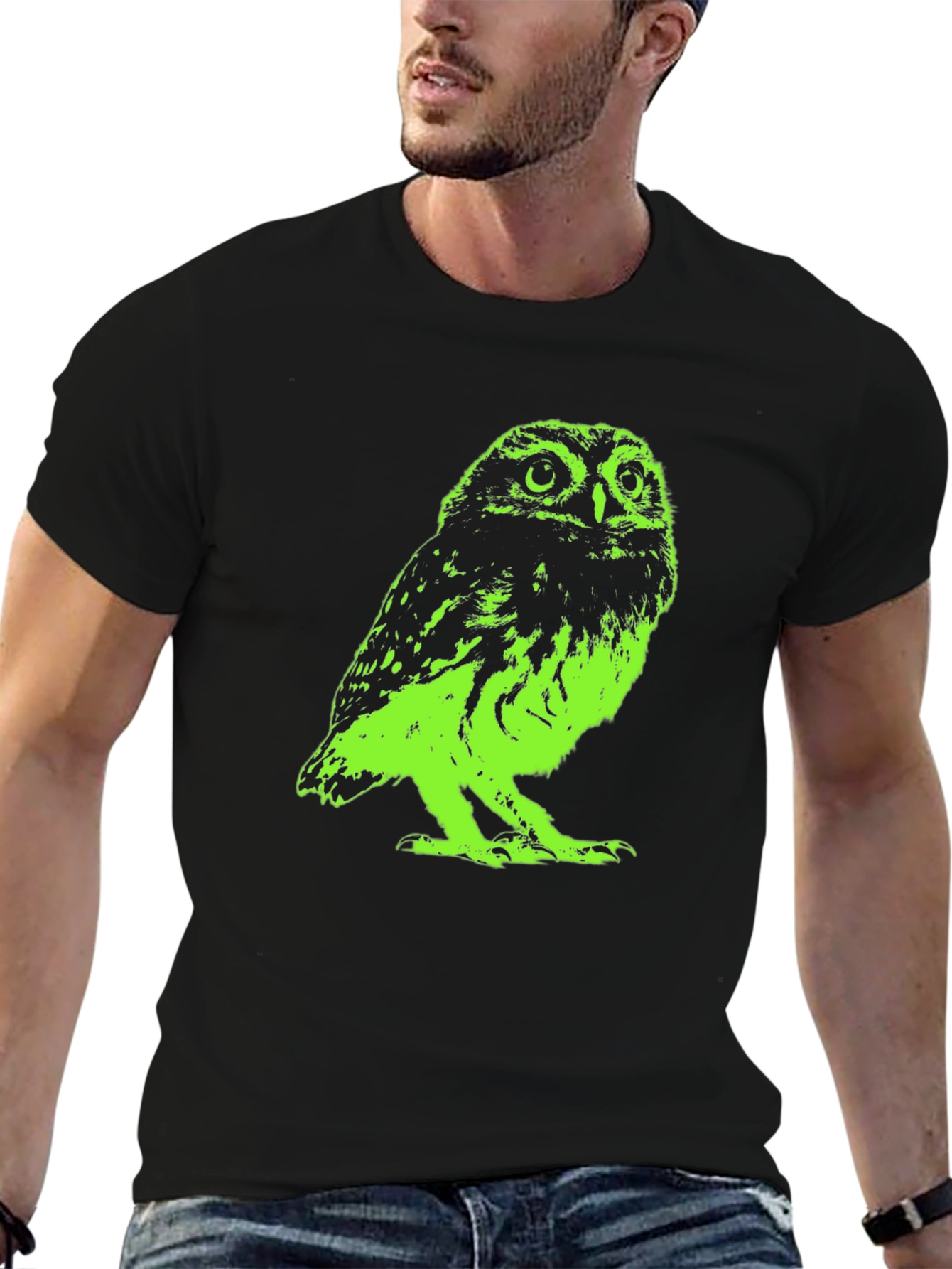 Green Owl Graphic T-Shirt - Cool Bird Tee