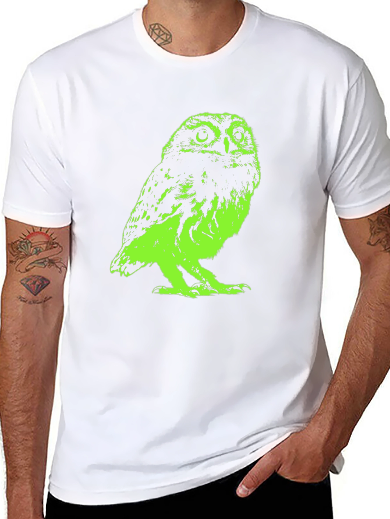 Green Owl Graphic T-Shirt - Cool Bird Tee