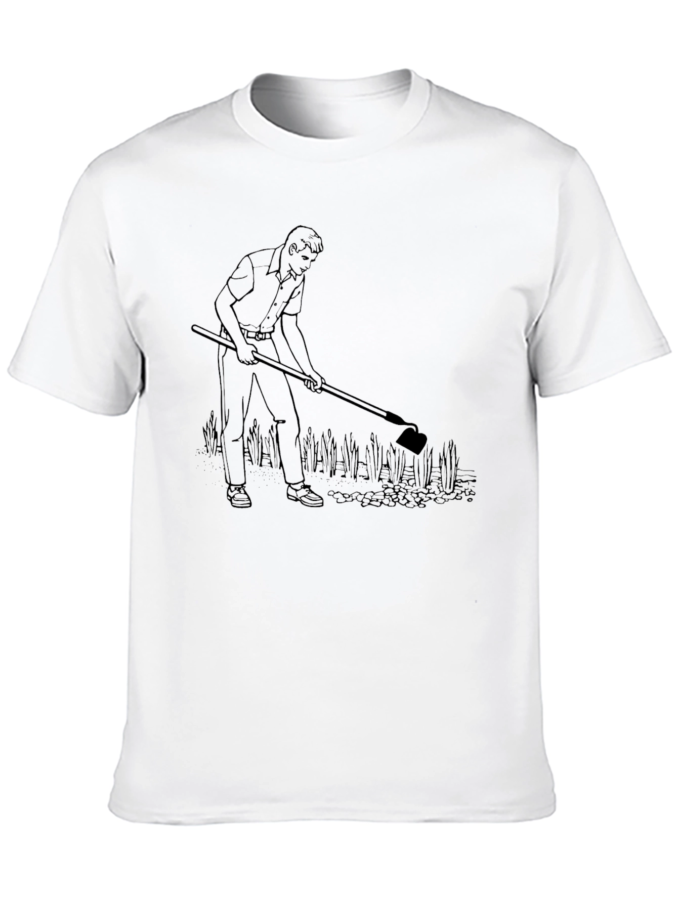 Hoeing Man Graphic Tee - Black Cotton T-Shirt