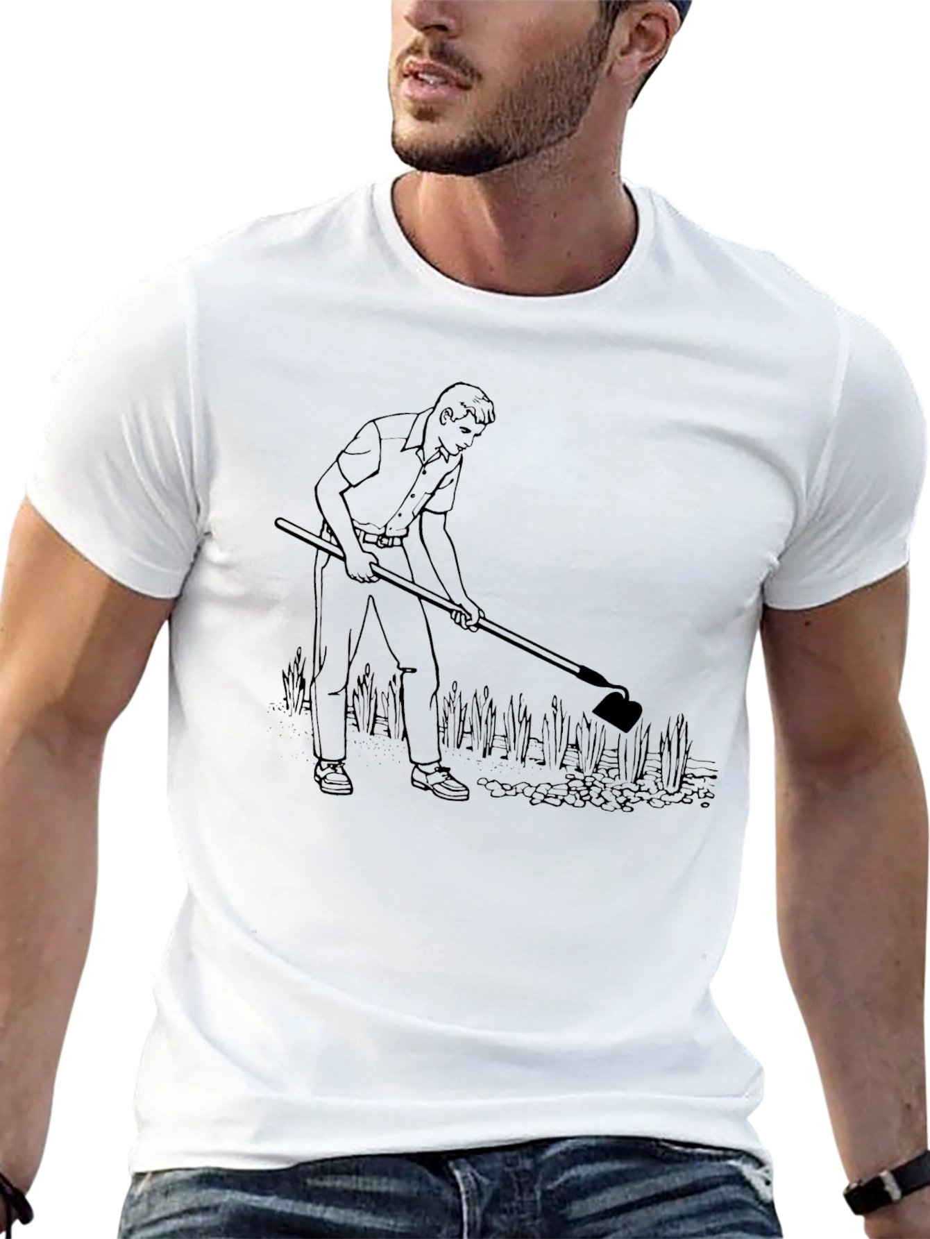 Hoeing Man Graphic Tee - Black Cotton T-Shirt