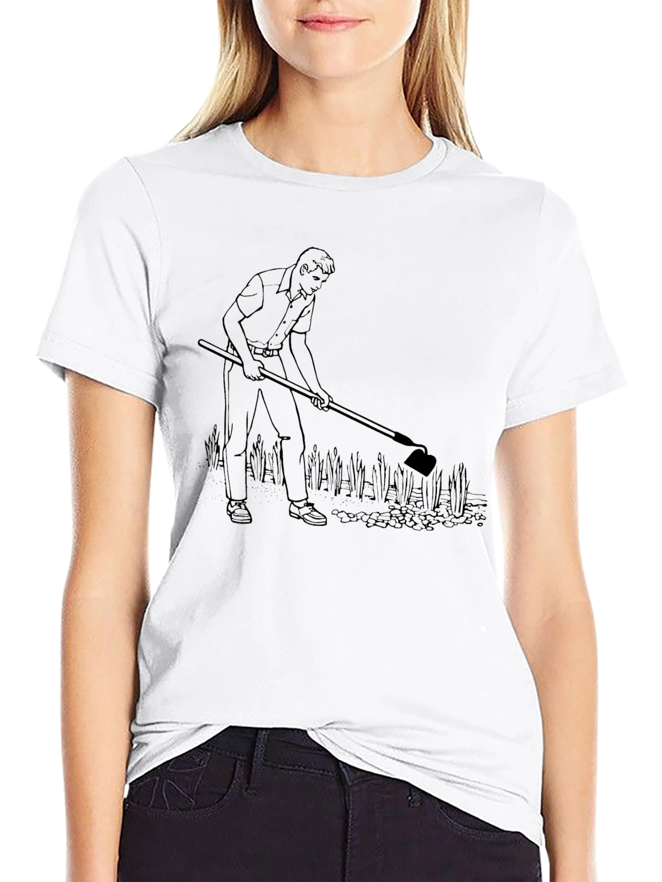 Hoeing Man Graphic Tee - Black Cotton T-Shirt