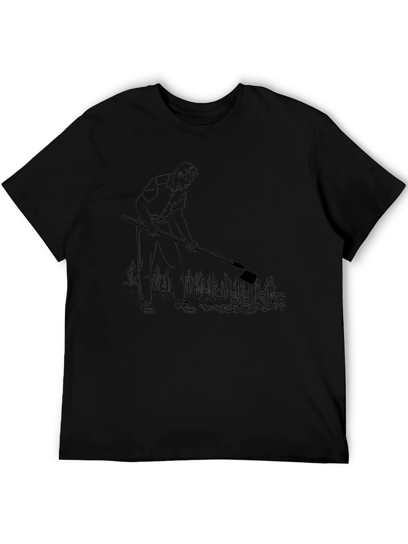 Hoeing Man Graphic Tee - Black Cotton T-Shirt