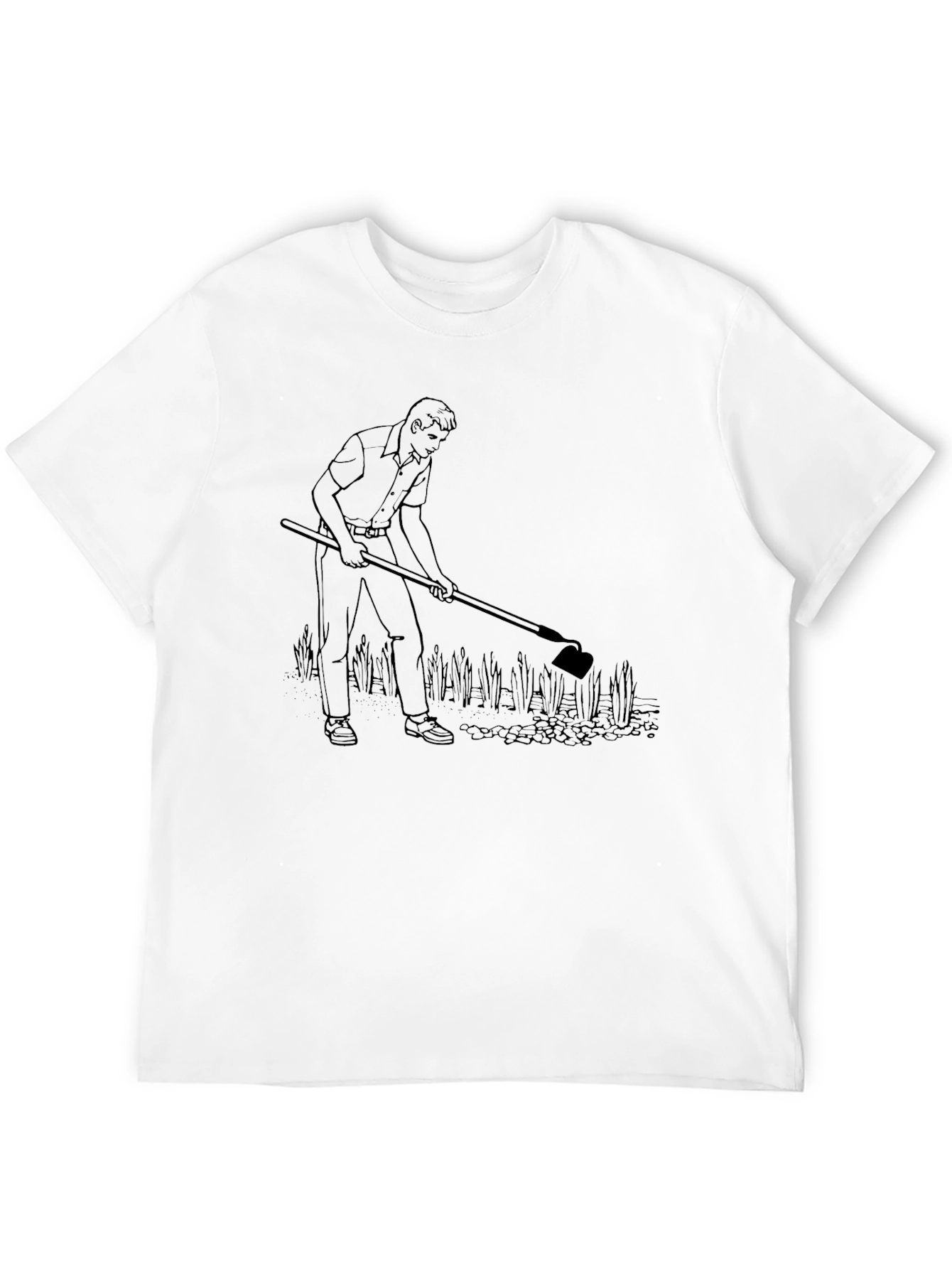 Hoeing Man Graphic Tee - Black Cotton T-Shirt