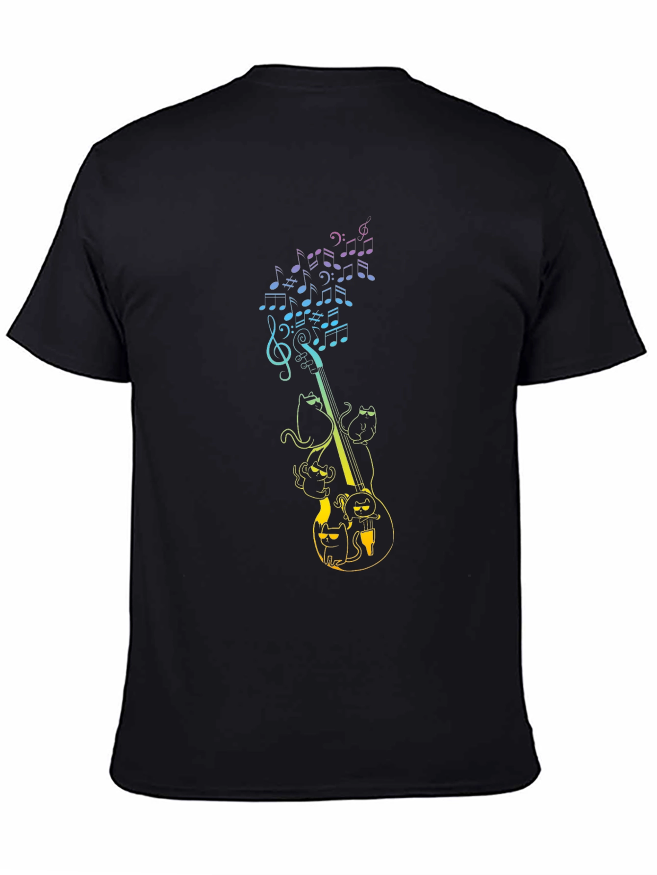 Musical Cats Graphic Tee - Black Cotton T-Shirt