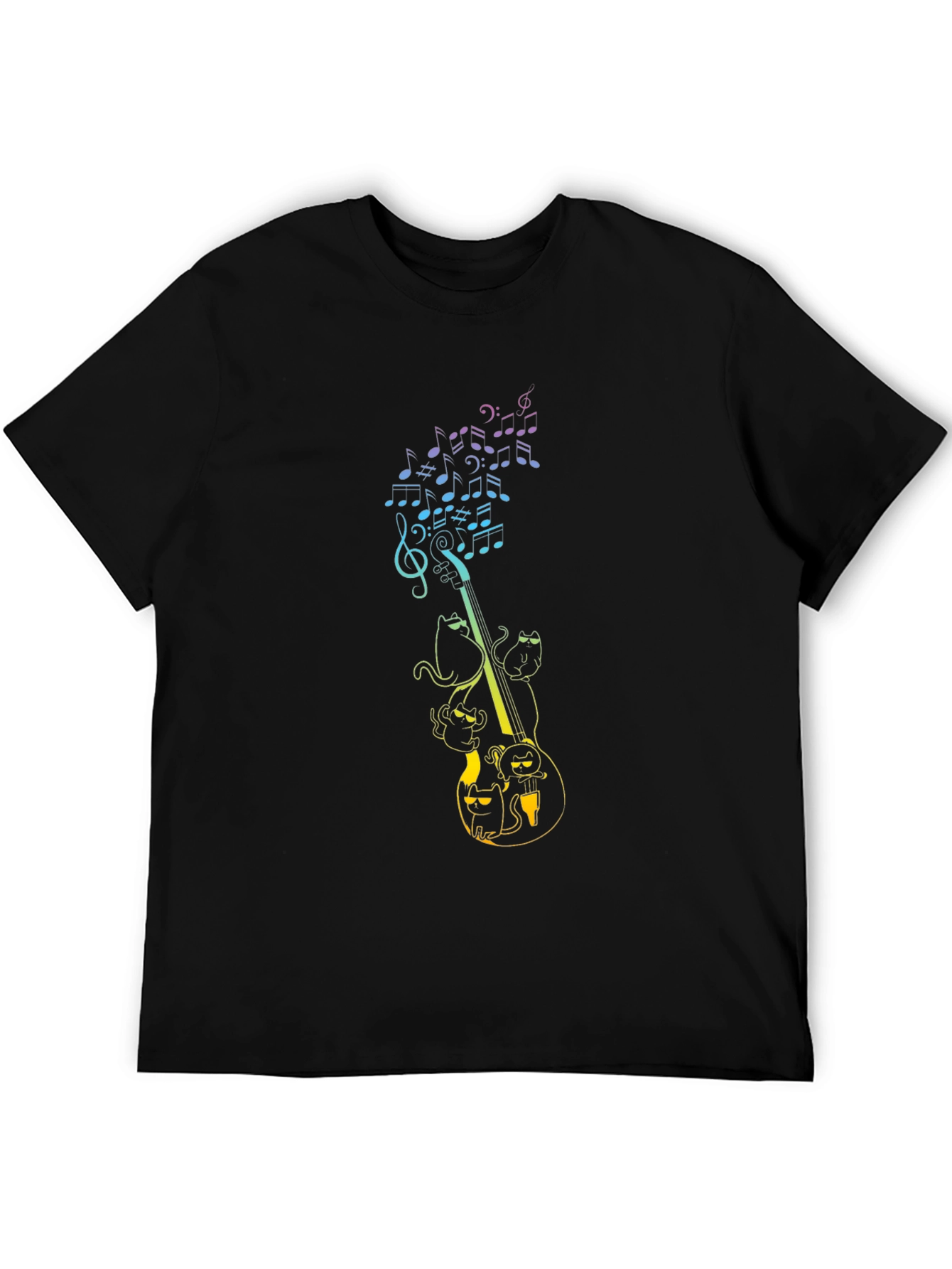 Musical Cats Graphic Tee - Black Cotton T-Shirt