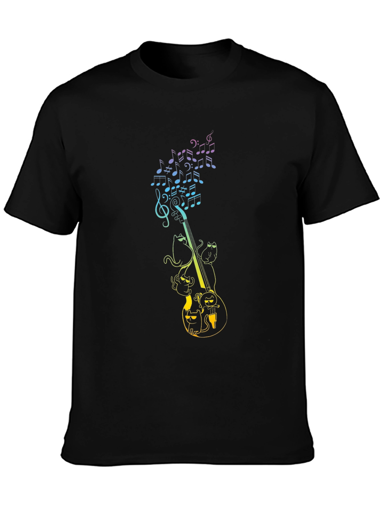 Musical Cats Graphic Tee - Black Cotton T-Shirt