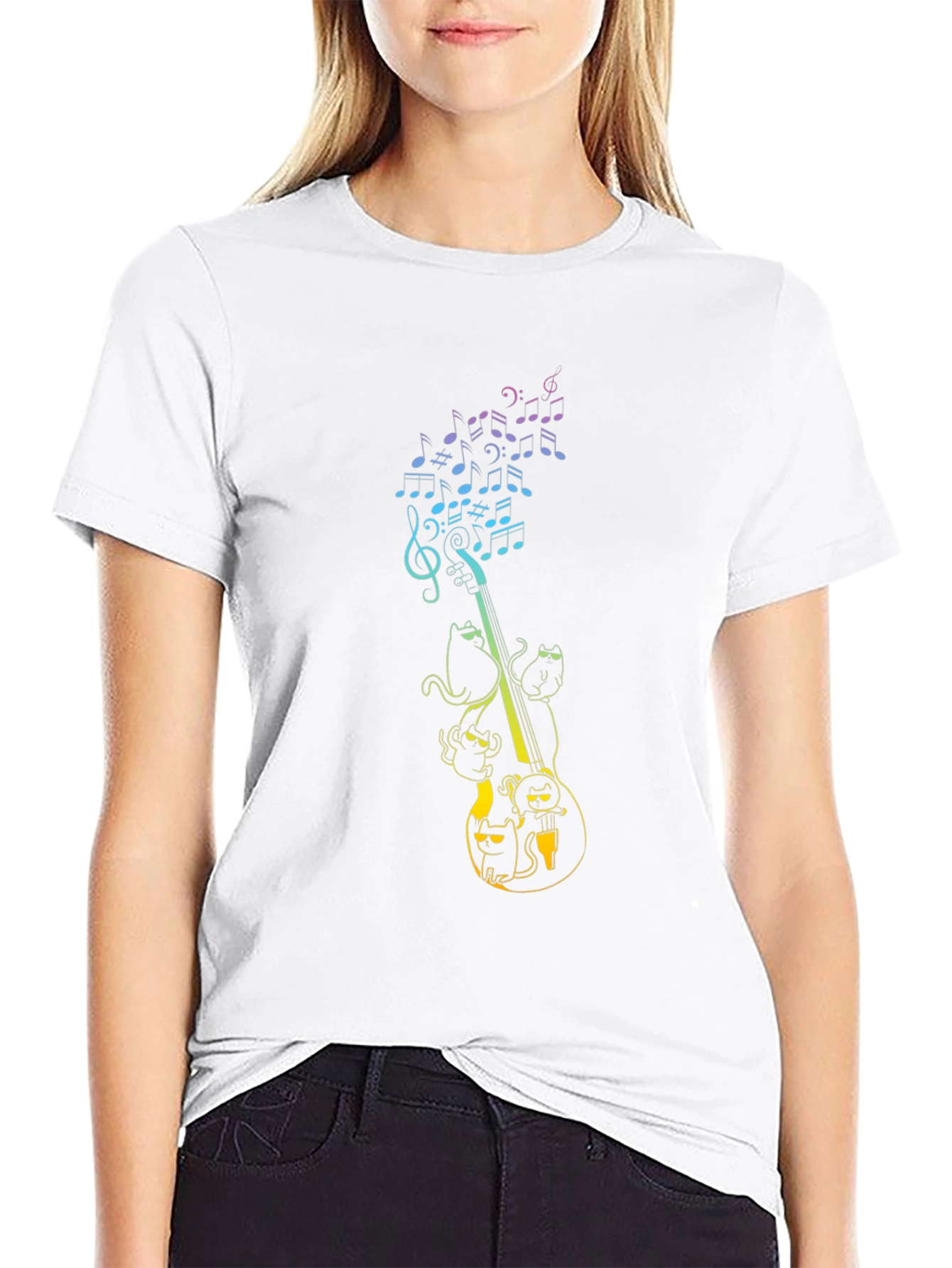 Musical Cats Graphic Tee - Black Cotton T-Shirt