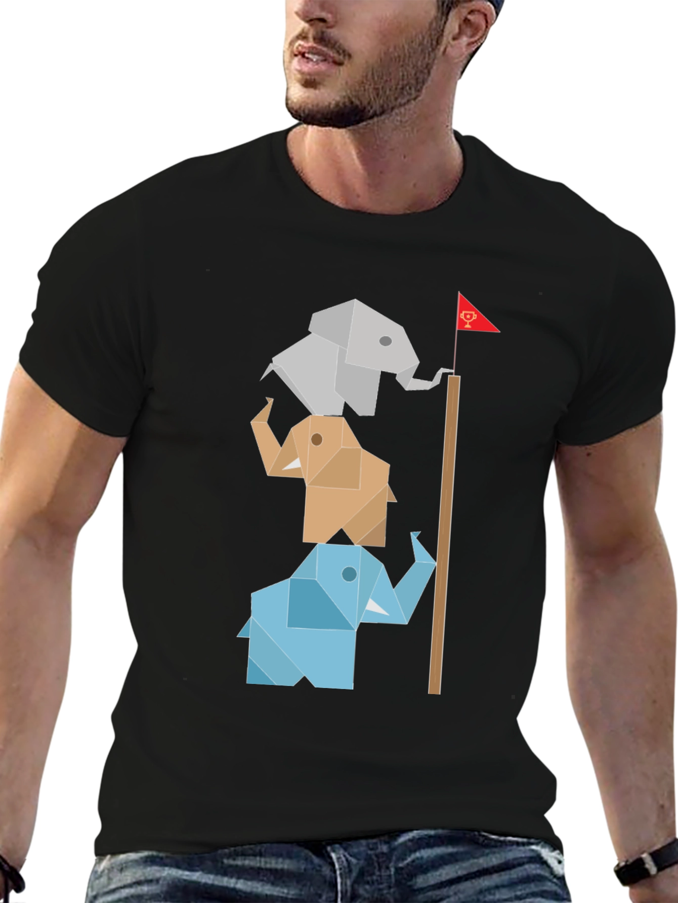 Origami Elephant Totem Tee - Unique Graphic Design